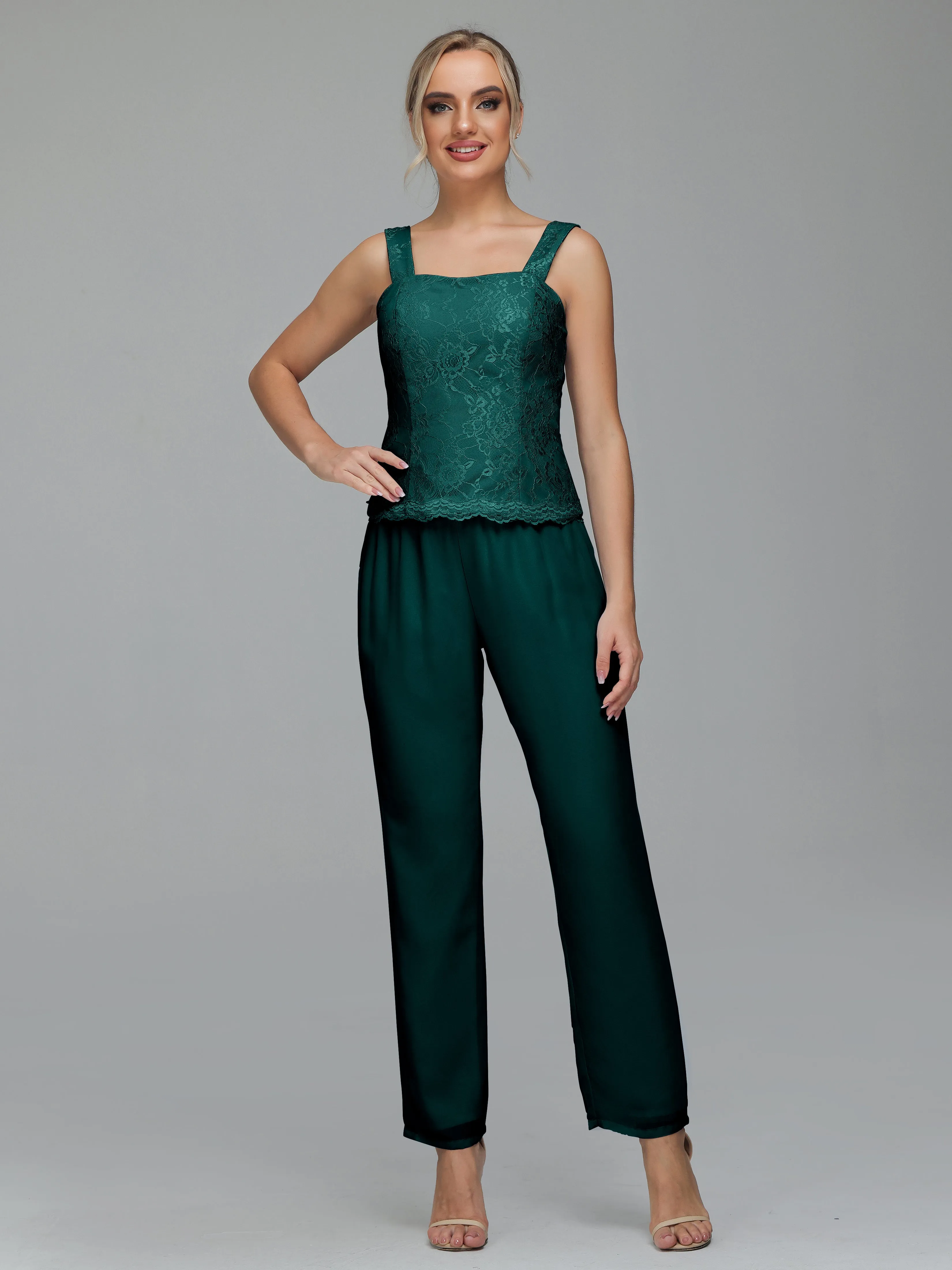 Graceful 3 Pieces Lace Chiffon Mother of Bride Dress Pant Suits