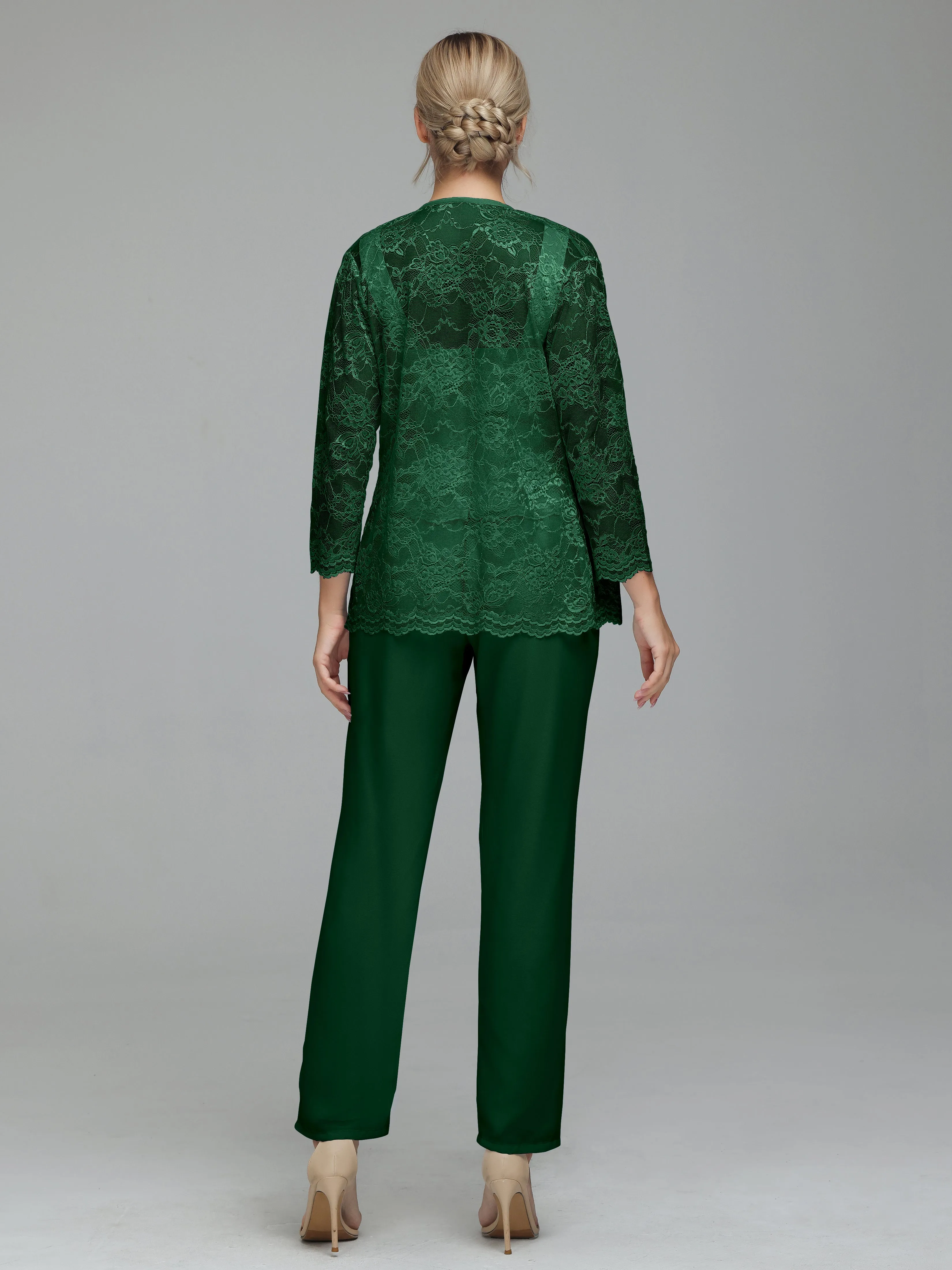 Graceful 3 Pieces Lace Chiffon Mother of Bride Dress Pant Suits