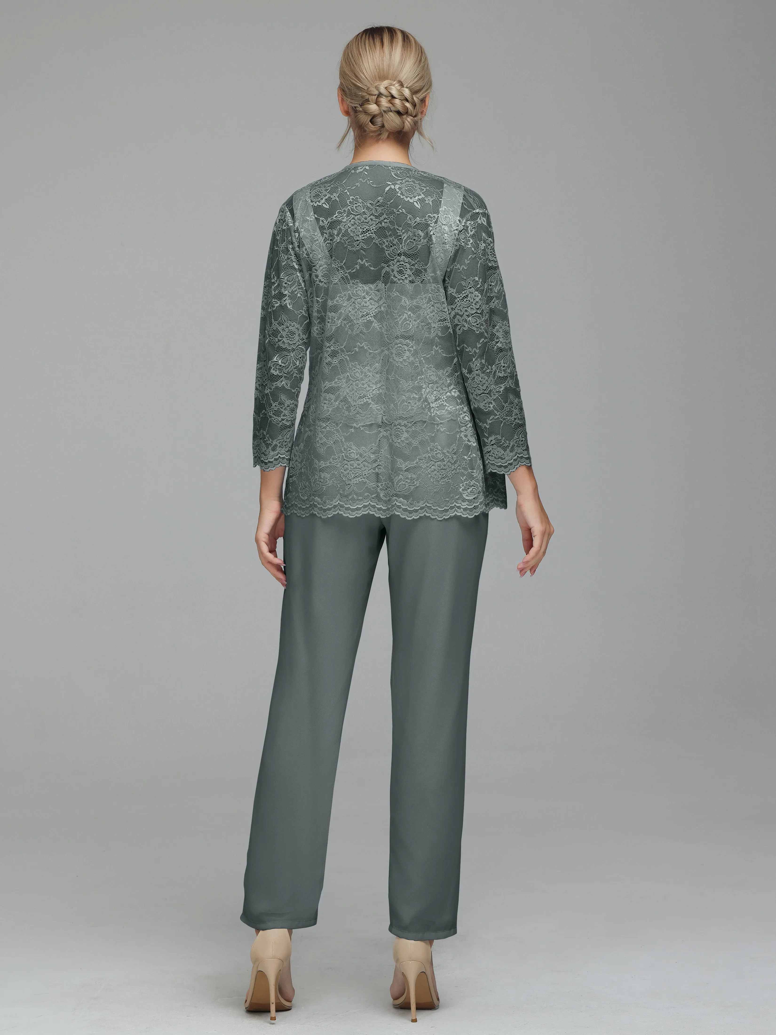 Graceful 3 Pieces Lace Chiffon Mother of Bride Dress Pant Suits