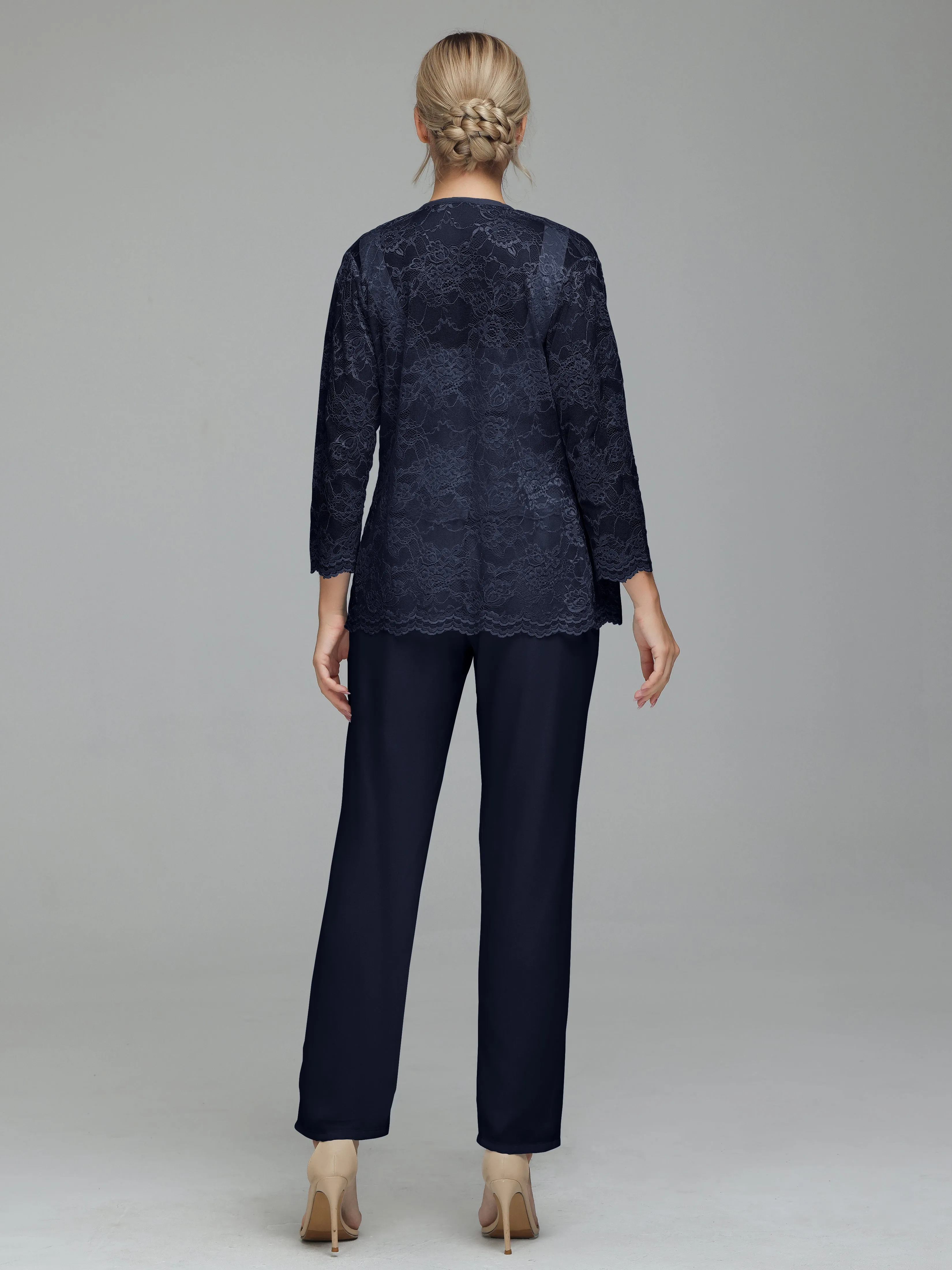 Graceful 3 Pieces Lace Chiffon Mother of Bride Dress Pant Suits
