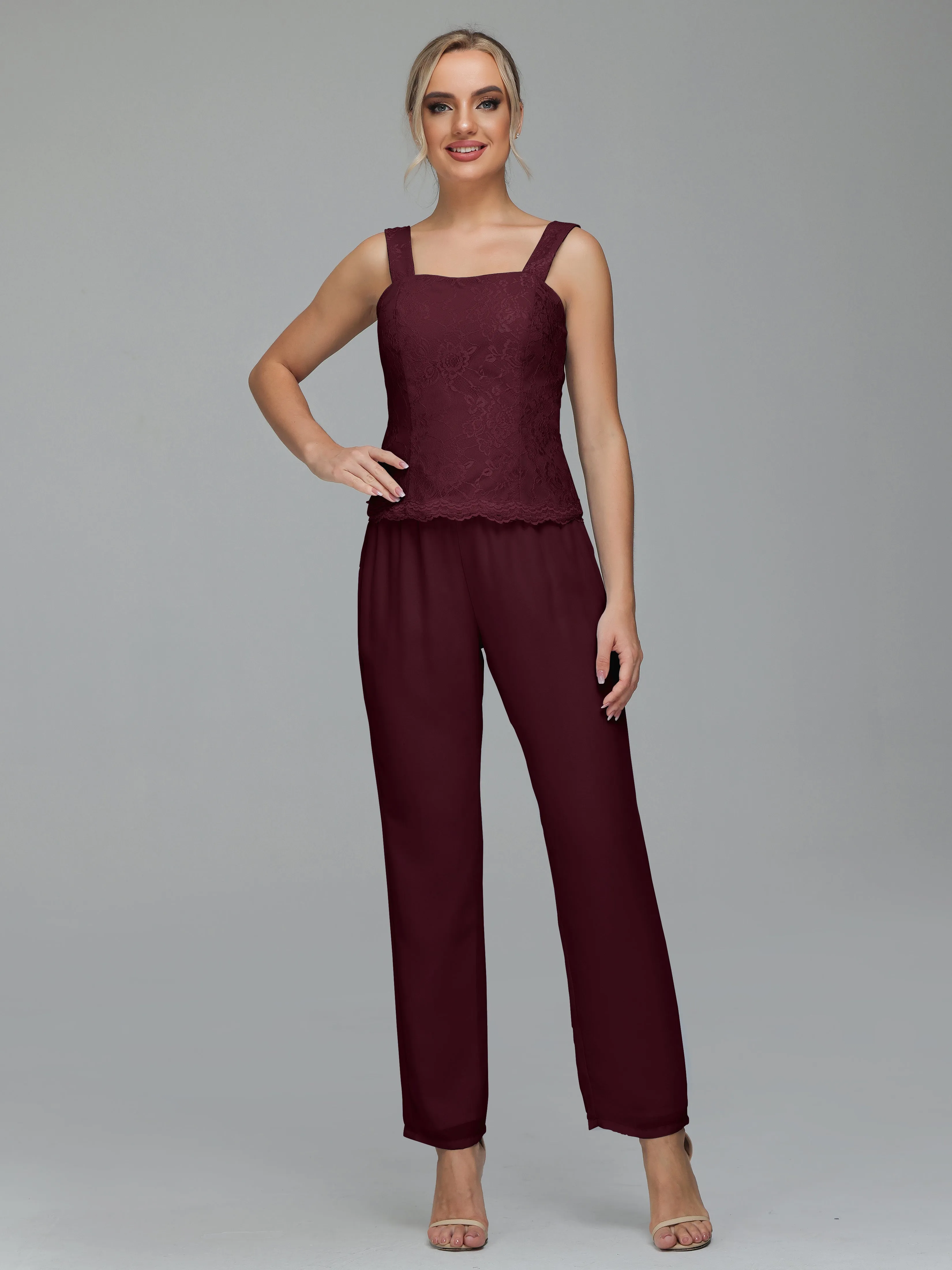 Graceful 3 Pieces Lace Chiffon Mother of Bride Dress Pant Suits