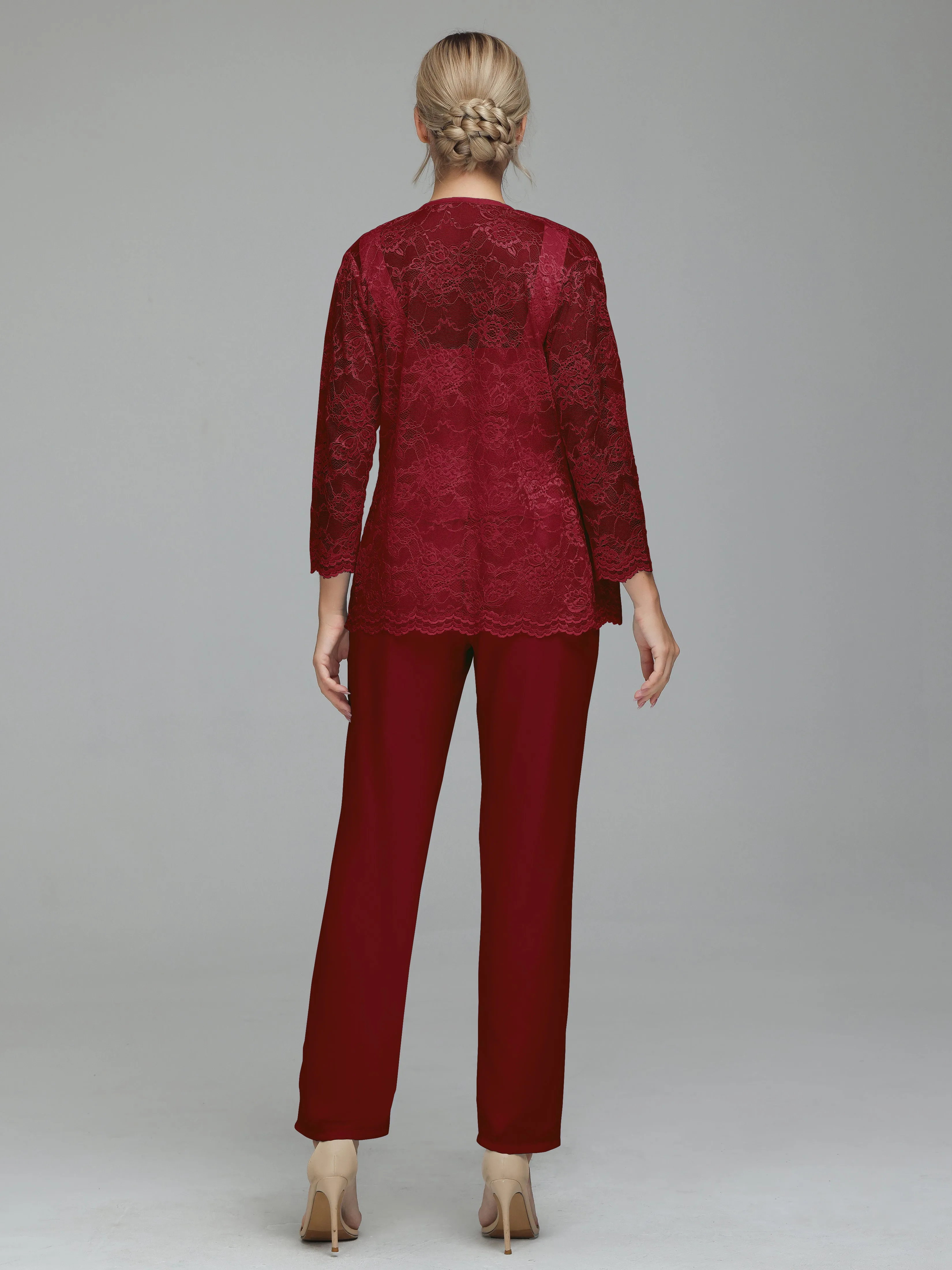 Graceful 3 Pieces Lace Chiffon Mother of Bride Dress Pant Suits