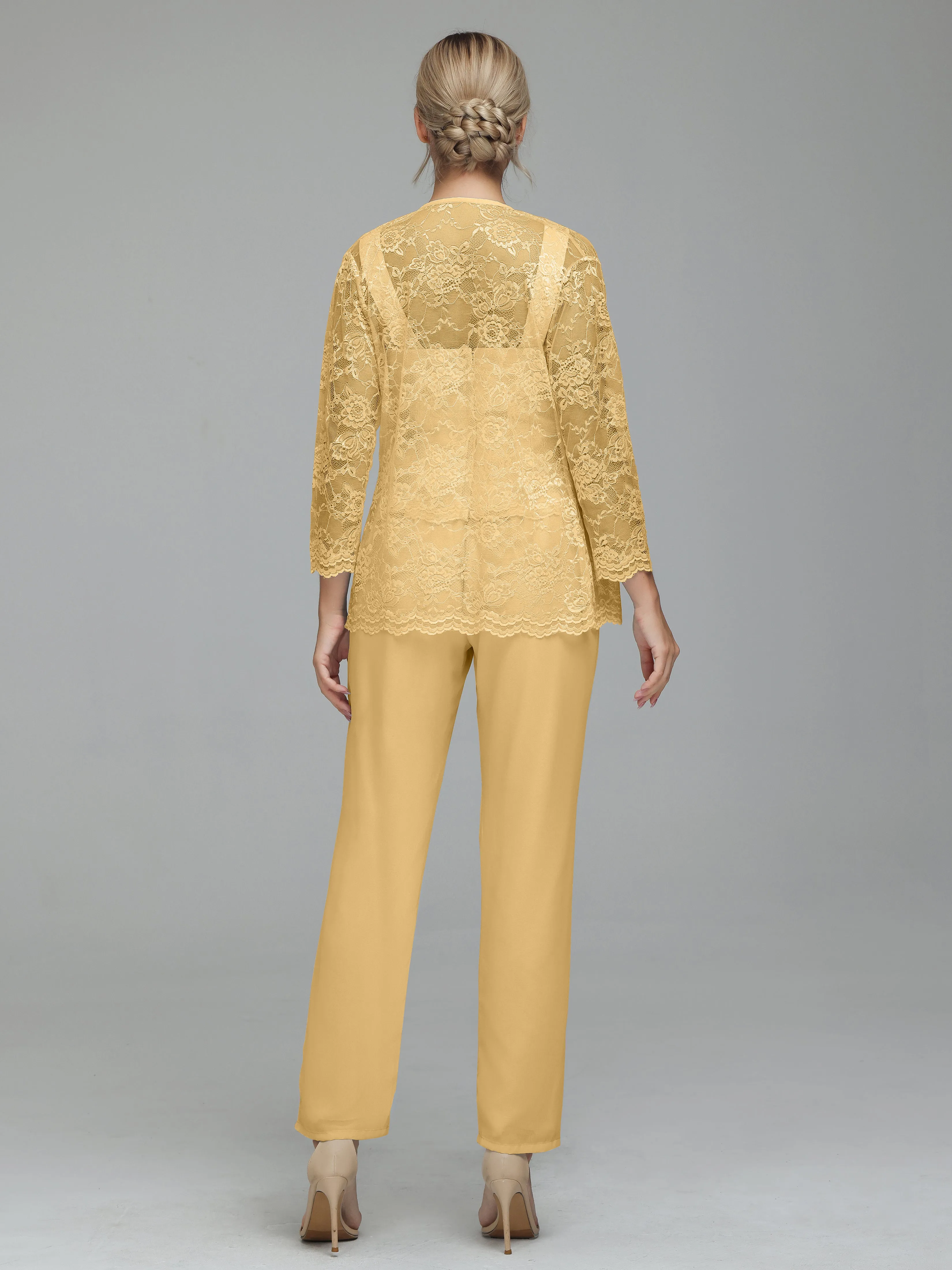 Graceful 3 Pieces Lace Chiffon Mother of Bride Dress Pant Suits