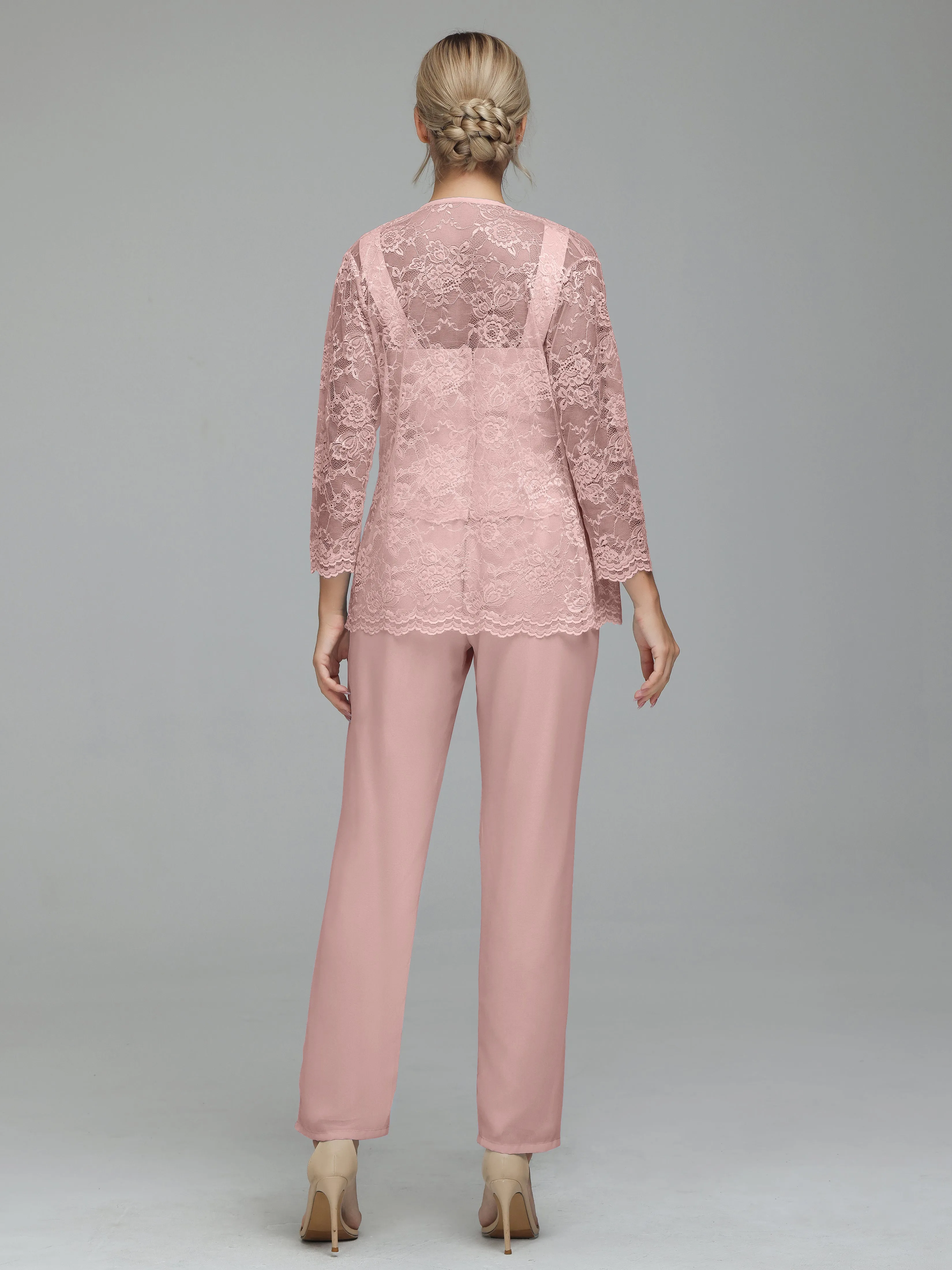Graceful 3 Pieces Lace Chiffon Mother of Bride Dress Pant Suits