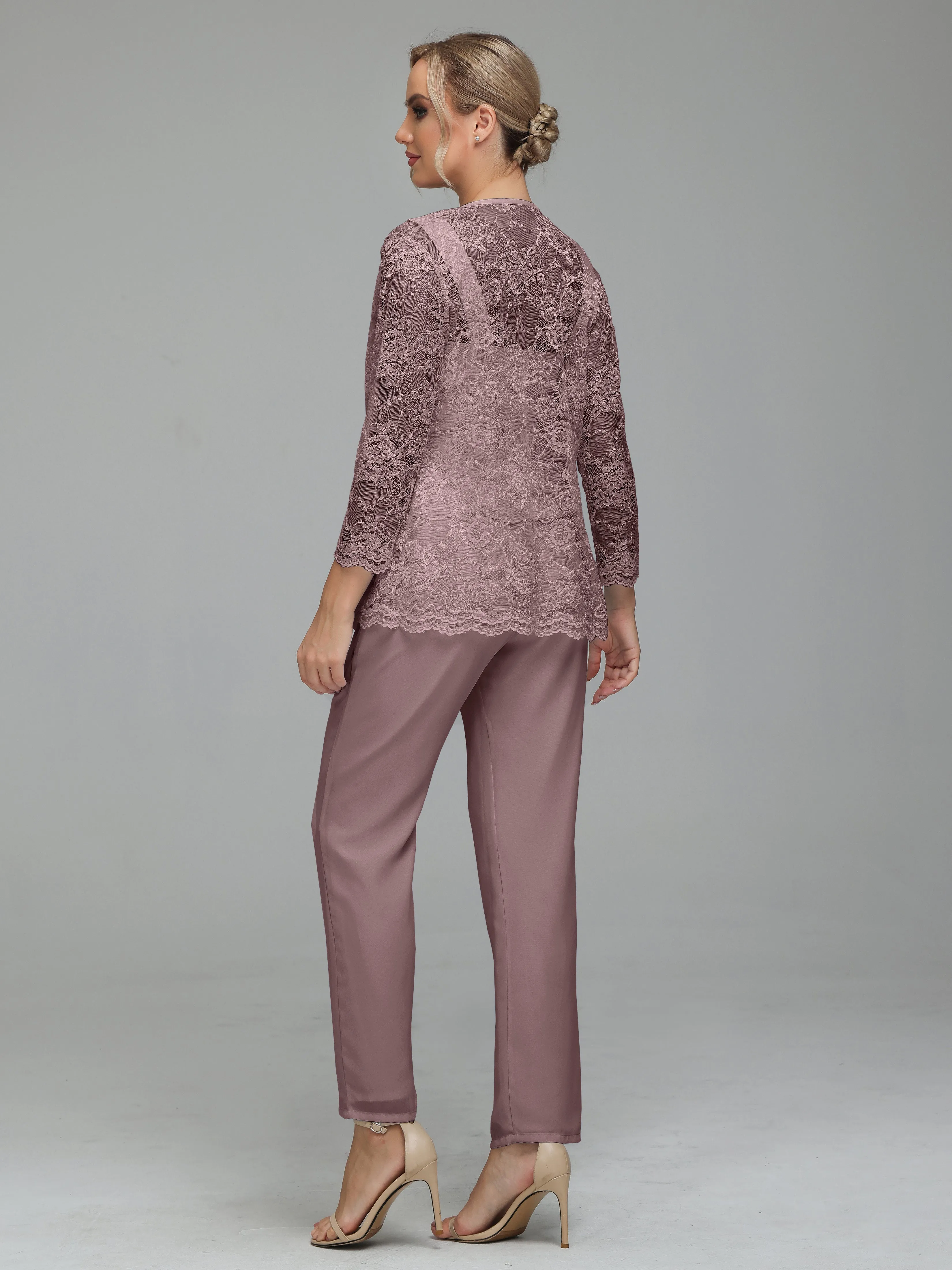 Graceful 3 Pieces Lace Chiffon Mother of Bride Dress Pant Suits
