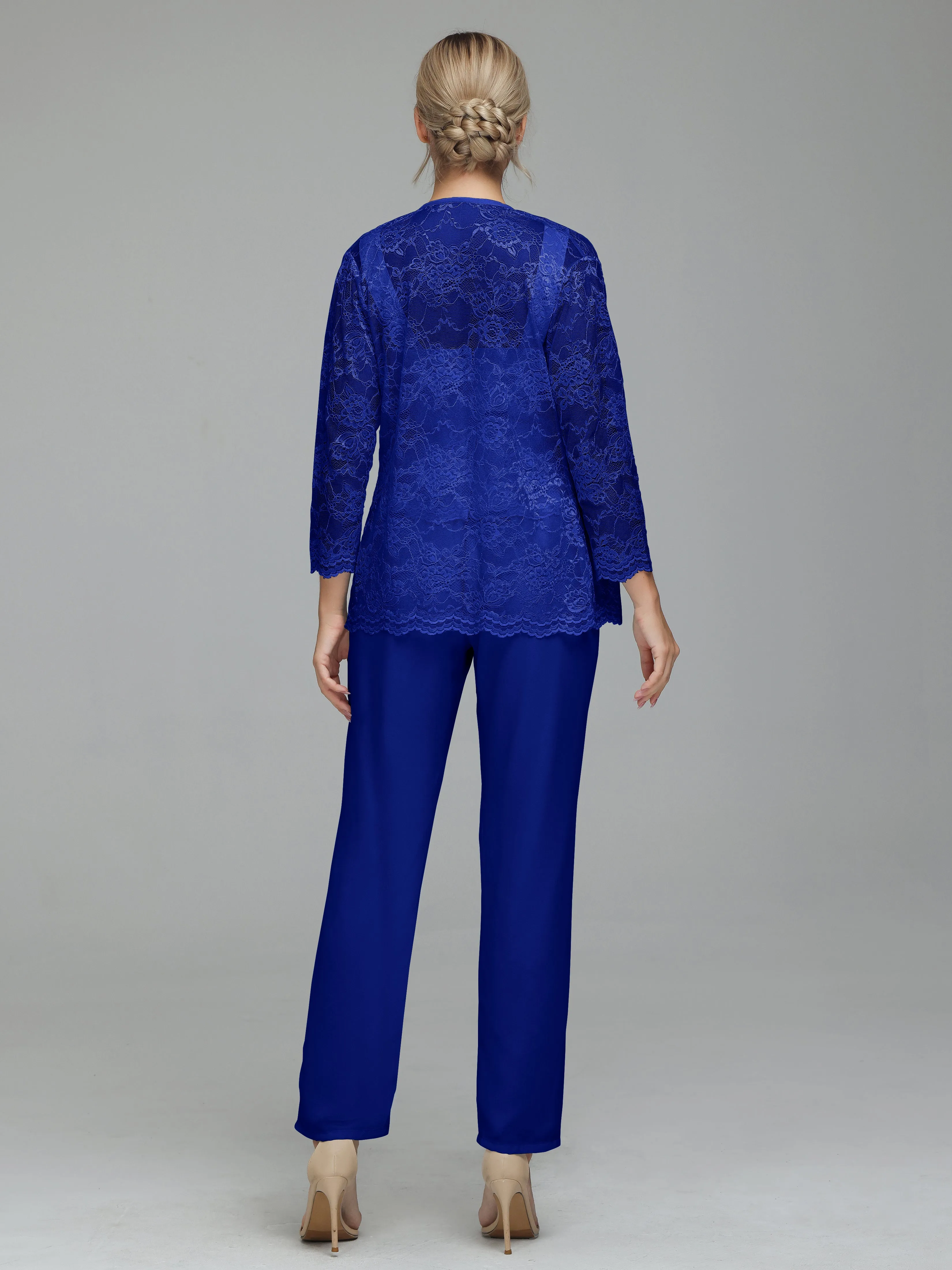 Graceful 3 Pieces Lace Chiffon Mother of Bride Dress Pant Suits