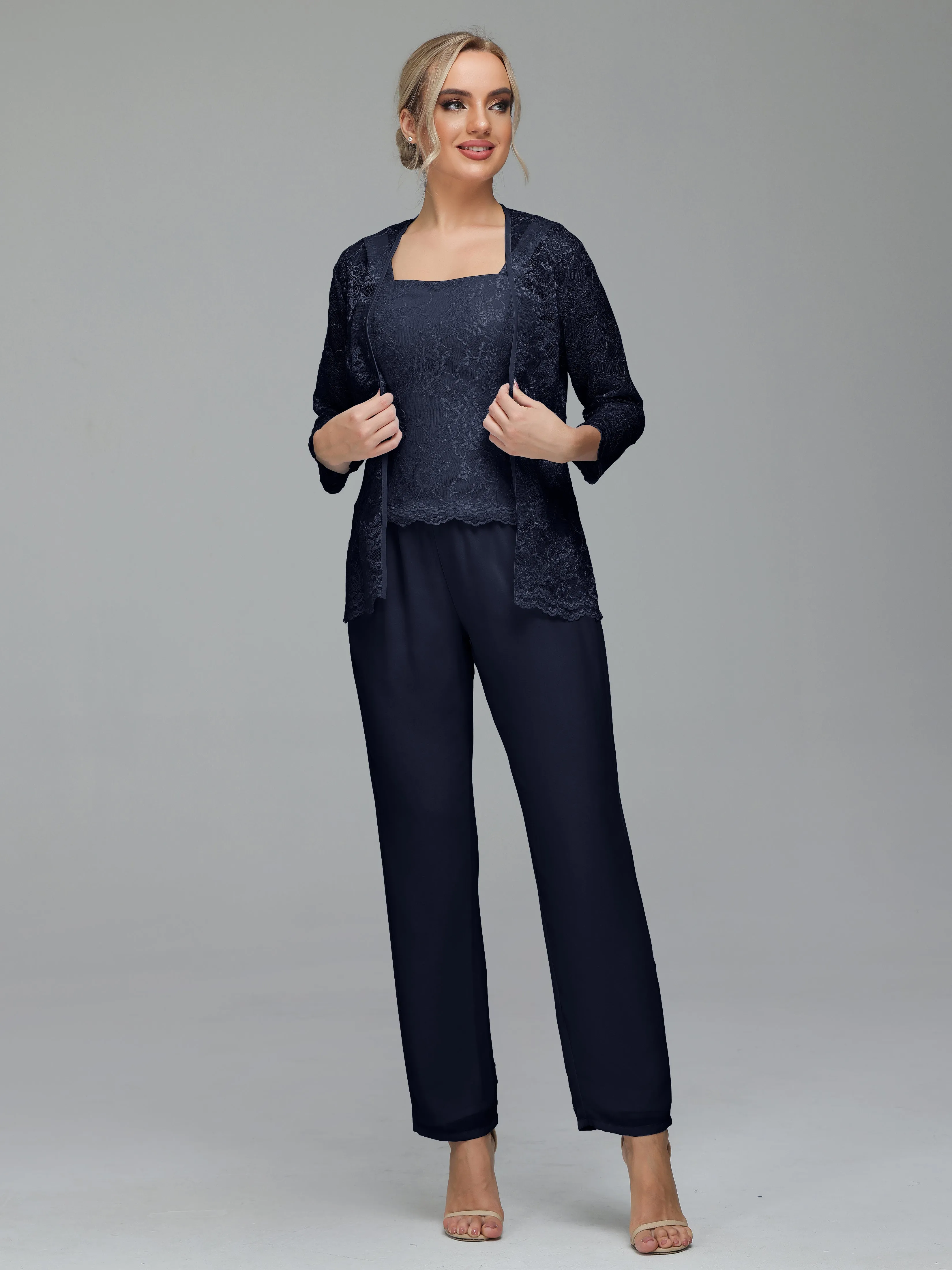 Graceful 3 Pieces Lace Chiffon Mother of Bride Dress Pant Suits