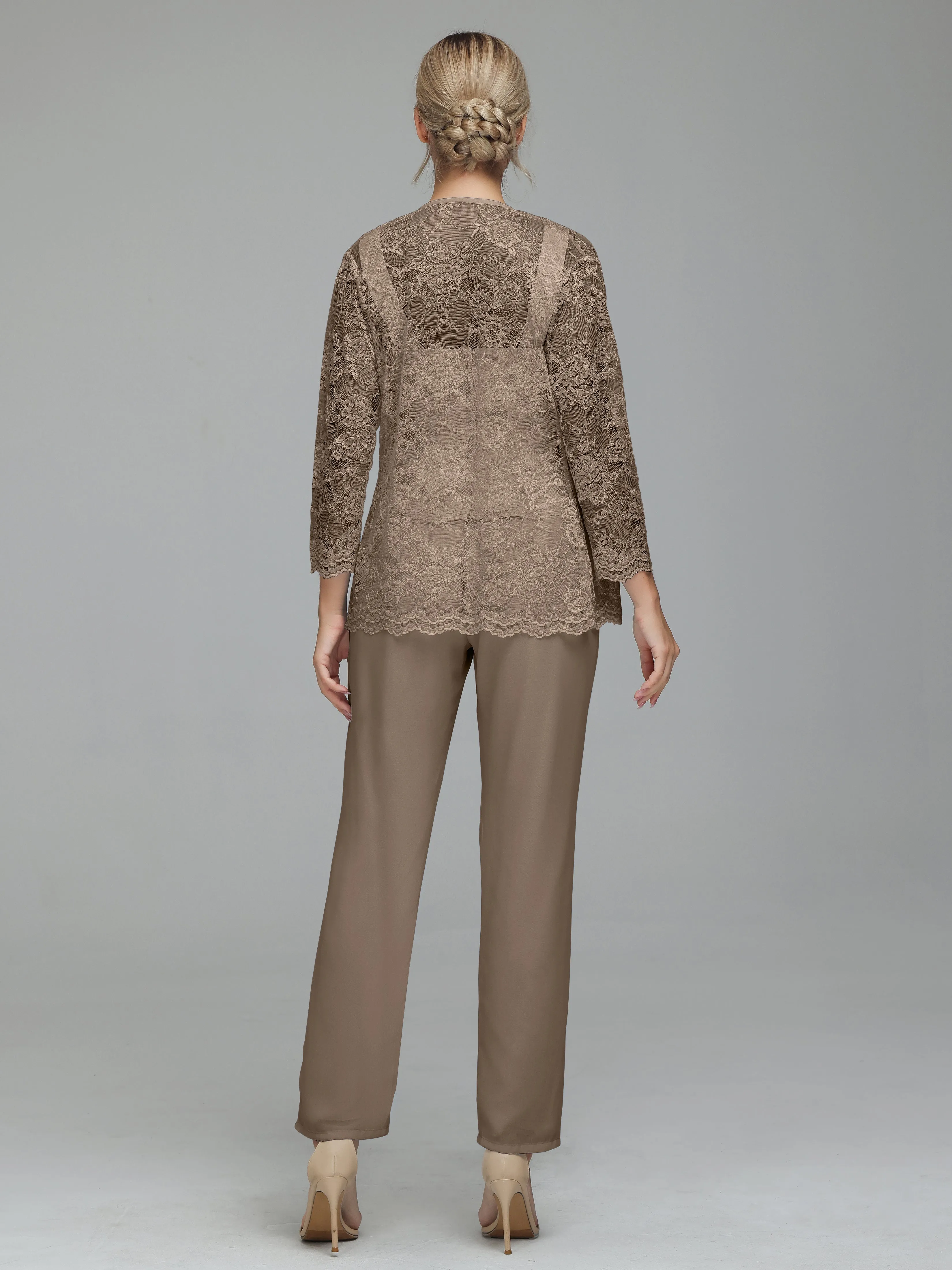 Graceful 3 Pieces Lace Chiffon Mother of Bride Dress Pant Suits