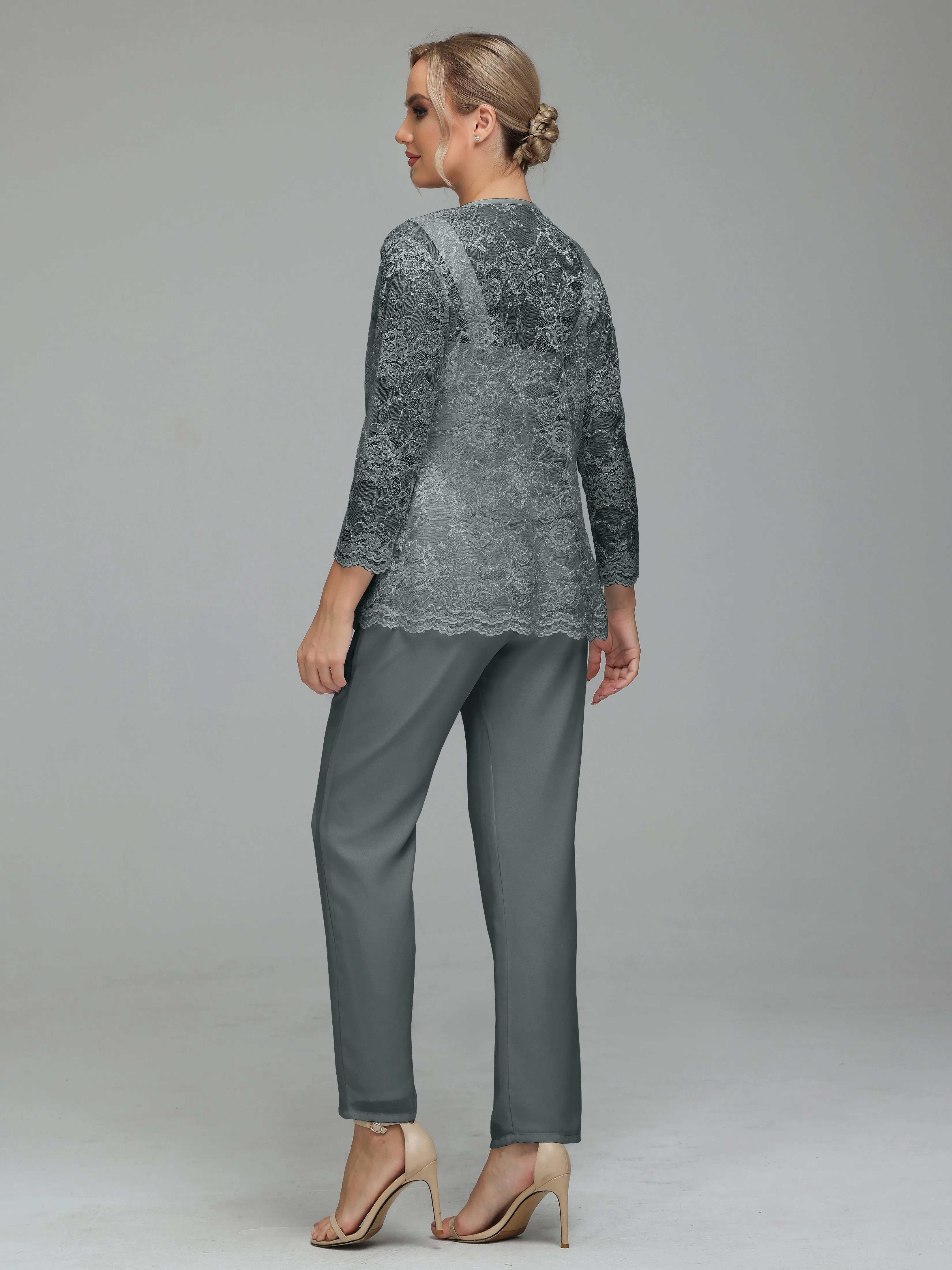 Graceful 3 Pieces Lace Chiffon Mother of Bride Dress Pant Suits