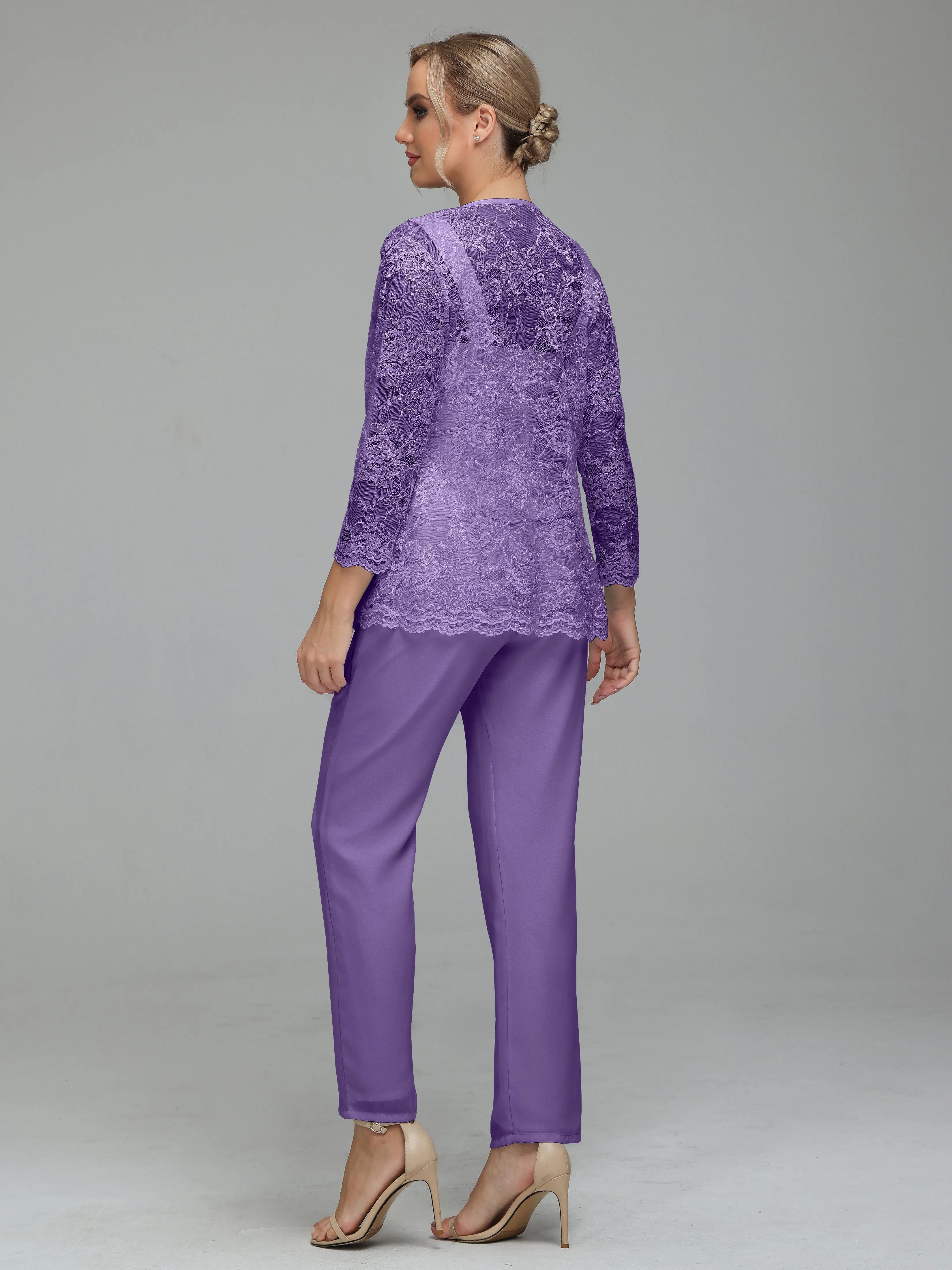 Graceful 3 Pieces Lace Chiffon Mother of Bride Dress Pant Suits