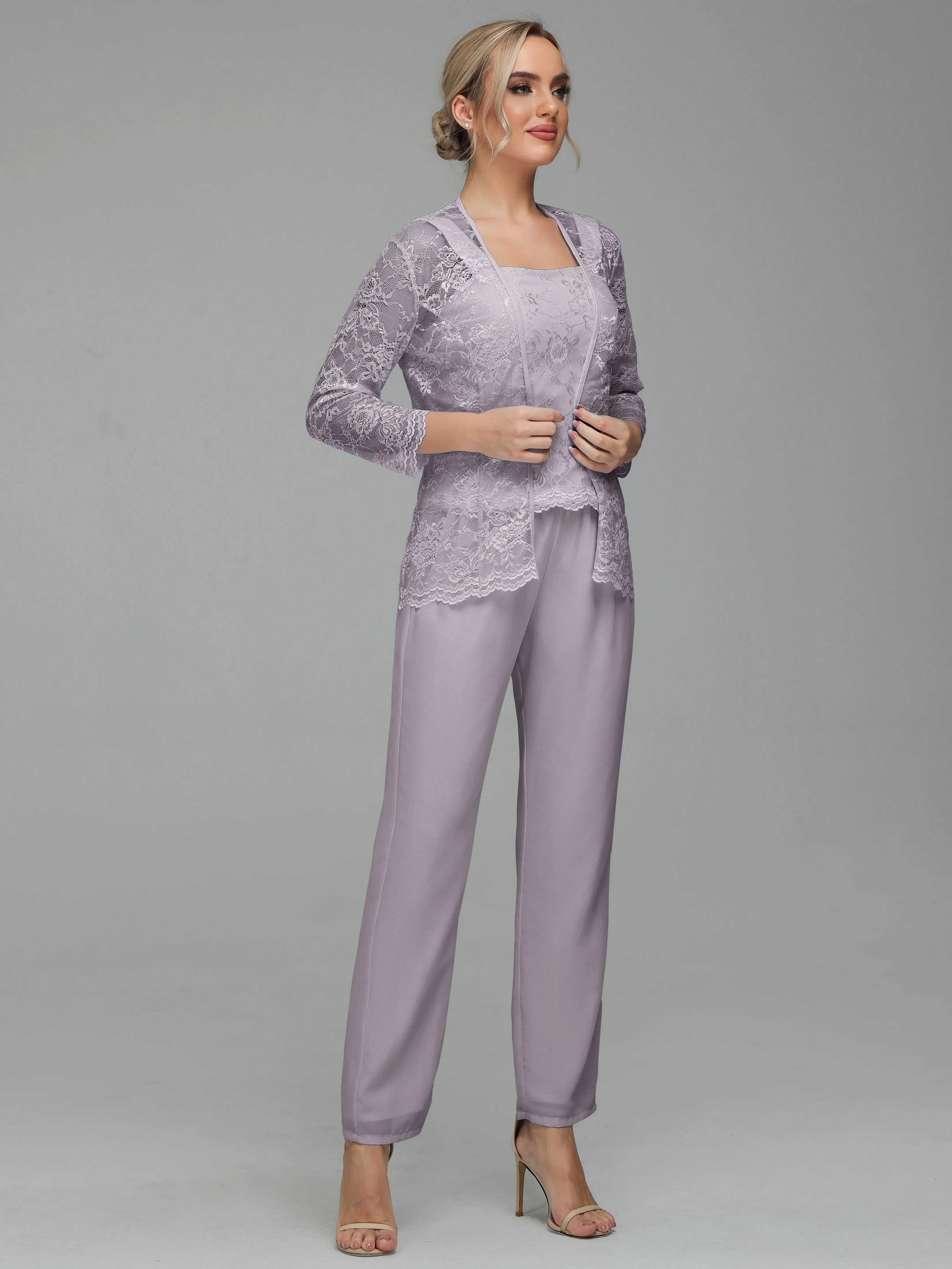 Graceful 3 Pieces Lace Chiffon Mother of Bride Dress Pant Suits