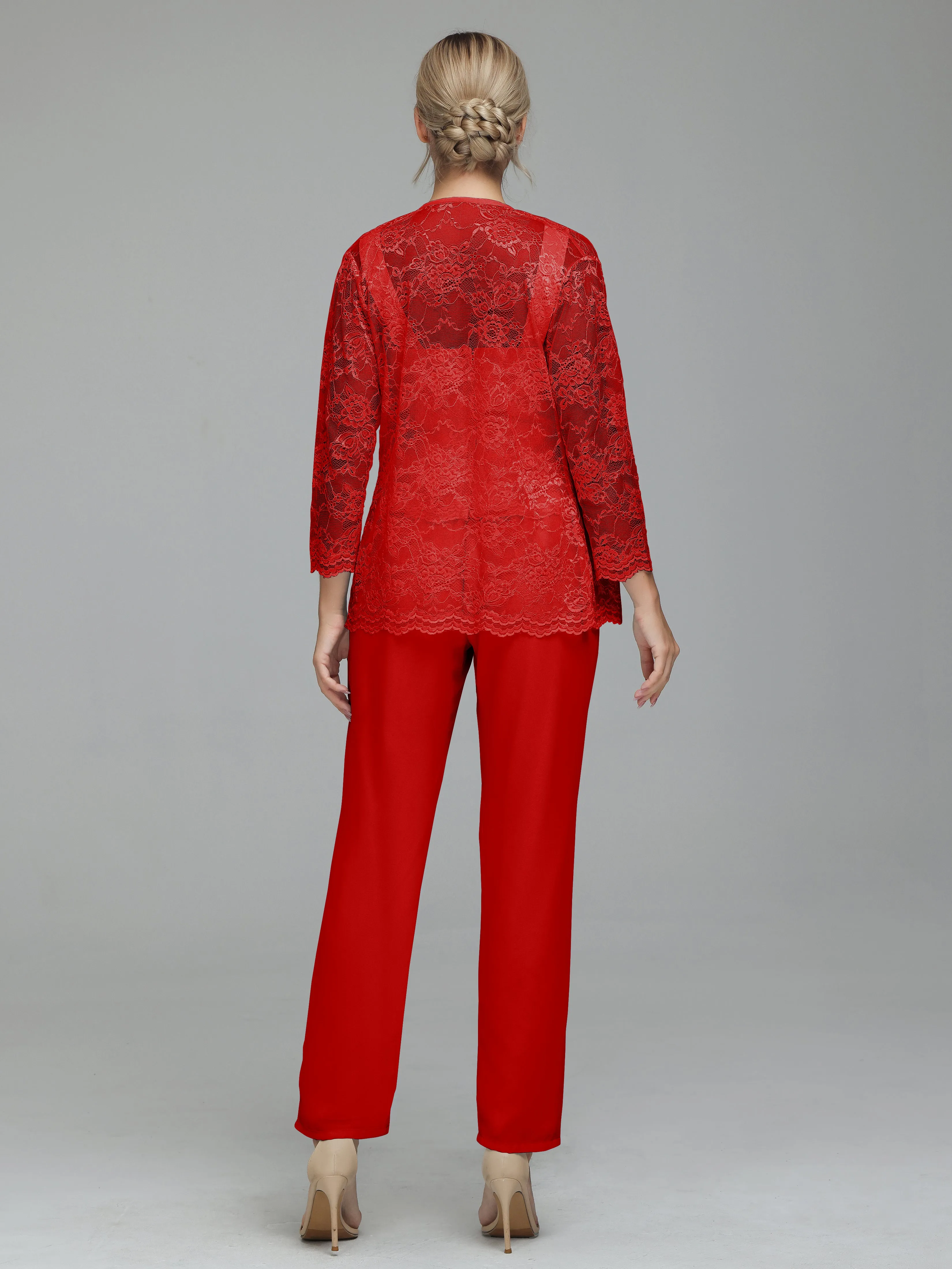 Graceful 3 Pieces Lace Chiffon Mother of Bride Dress Pant Suits