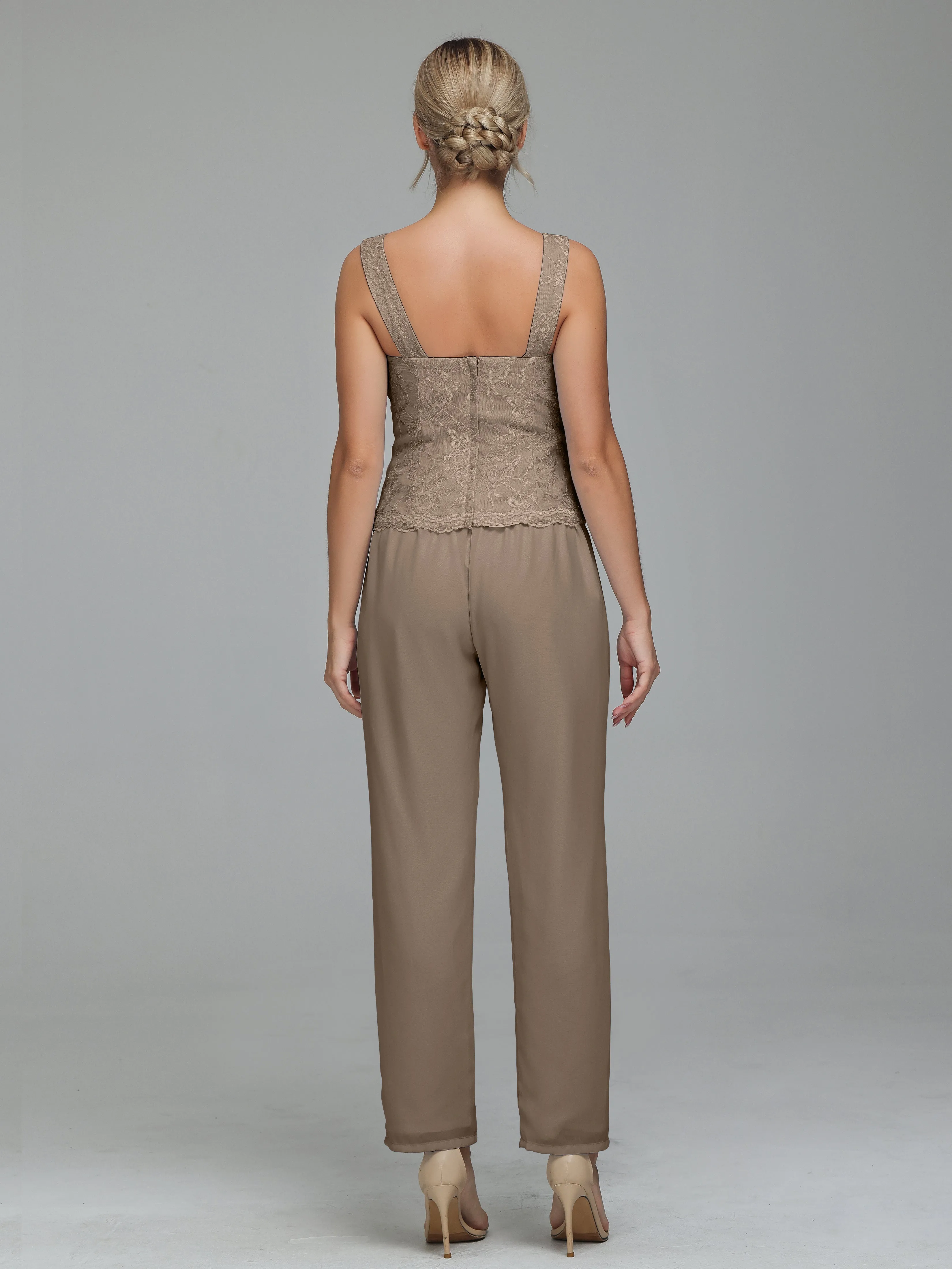 Graceful 3 Pieces Lace Chiffon Mother of Bride Dress Pant Suits