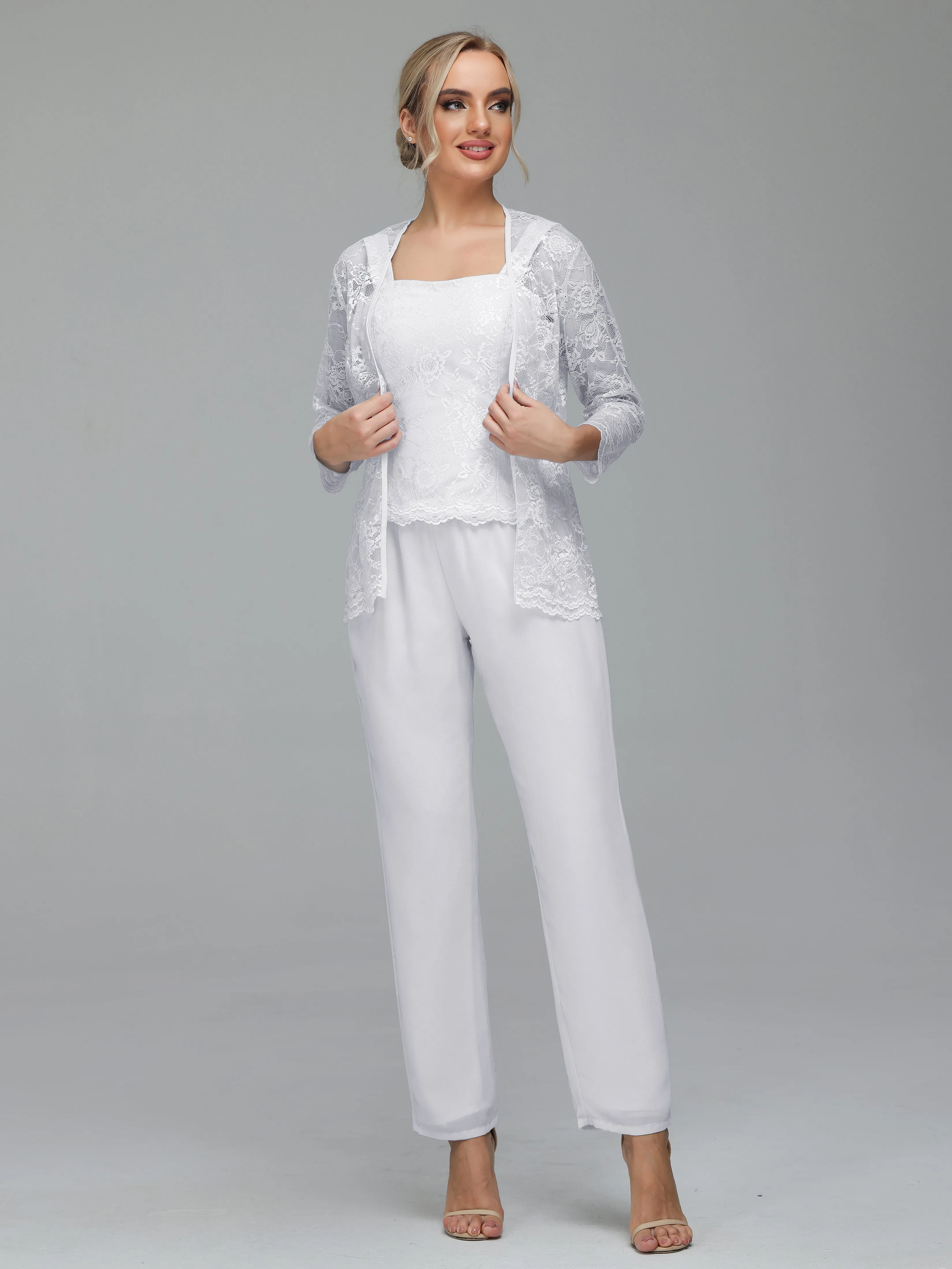 Graceful 3 Pieces Lace Chiffon Mother of Bride Dress Pant Suits