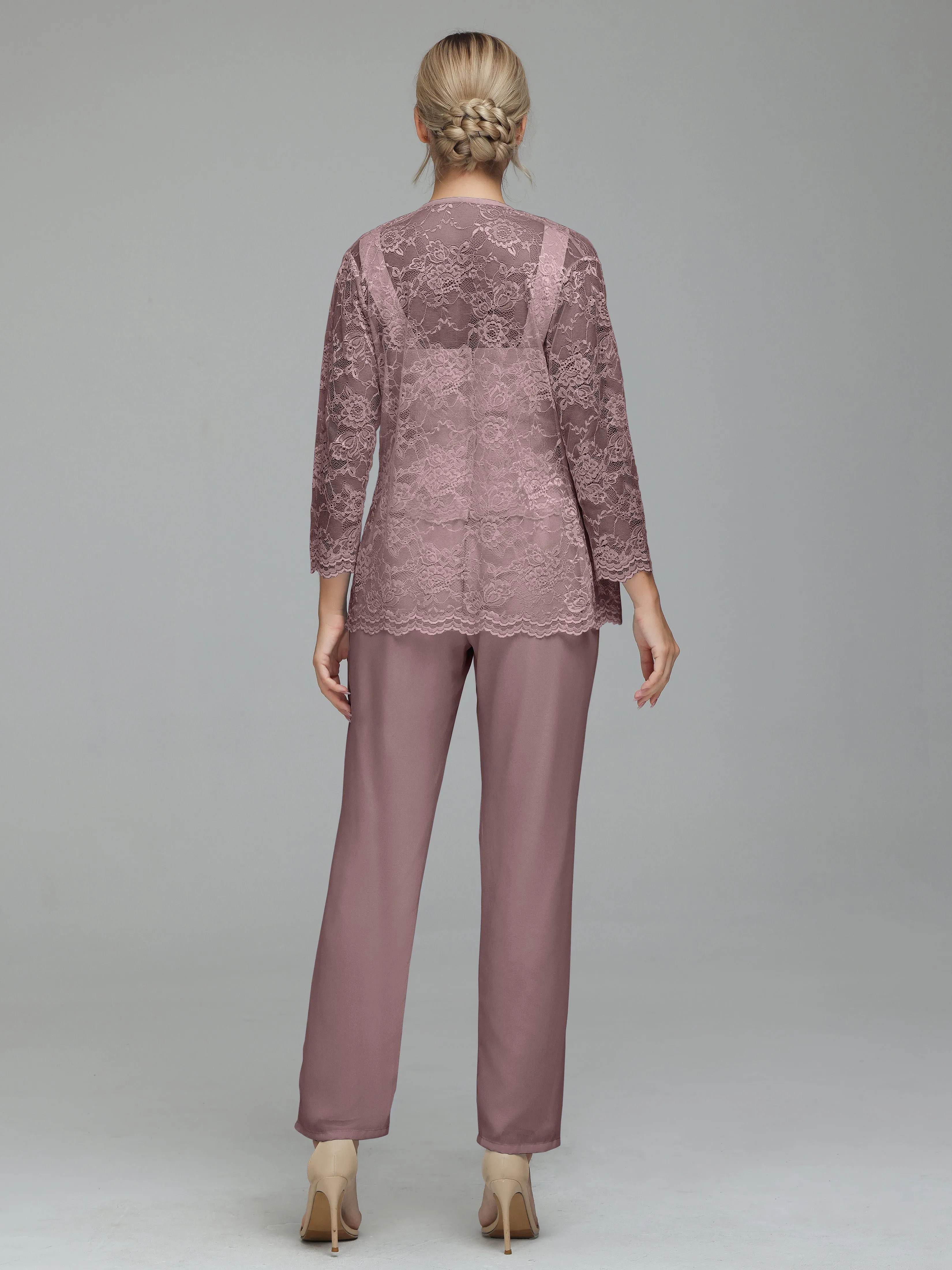 Graceful 3 Pieces Lace Chiffon Mother of Bride Dress Pant Suits