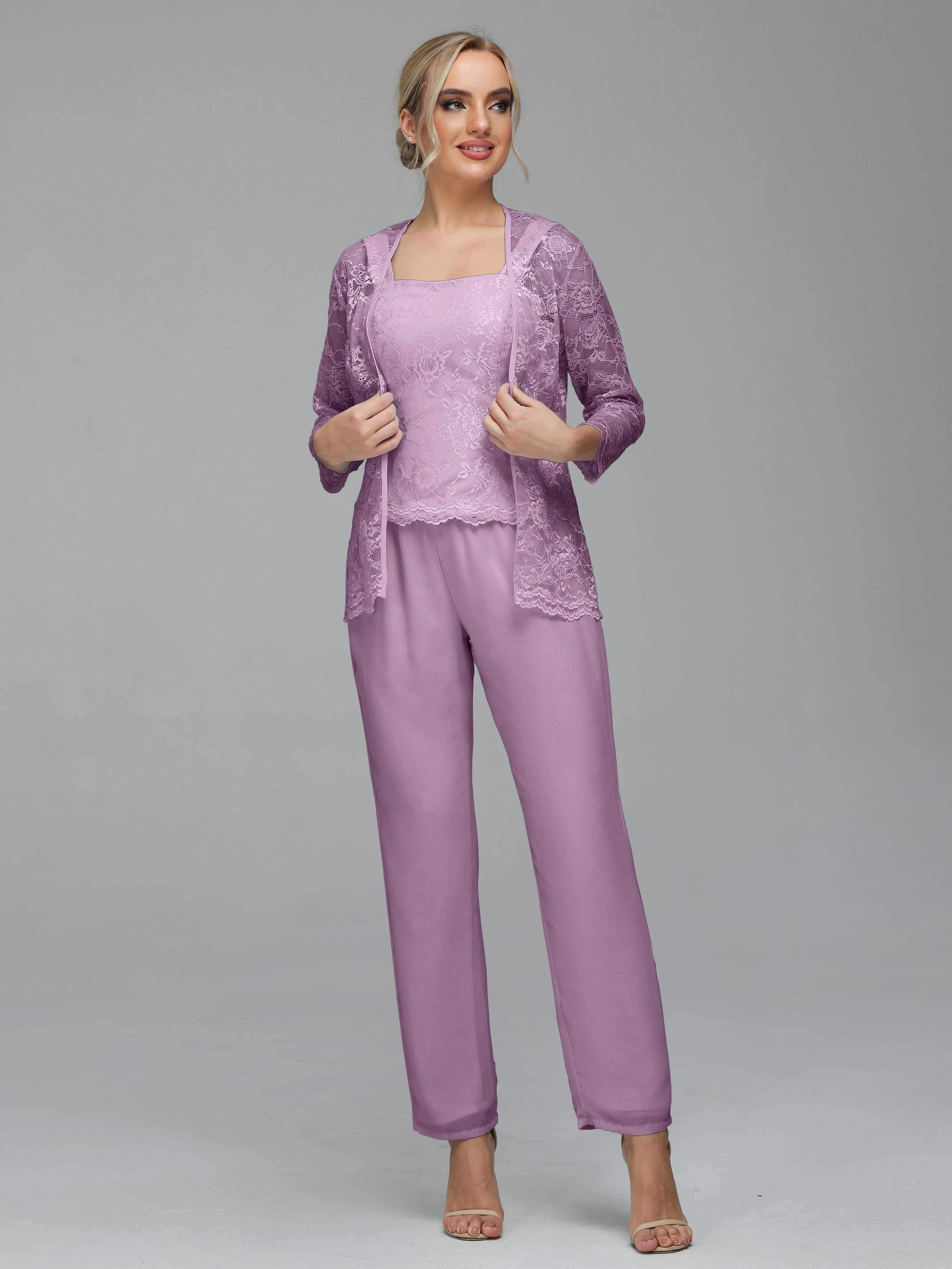 Graceful 3 Pieces Lace Chiffon Mother of Bride Dress Pant Suits