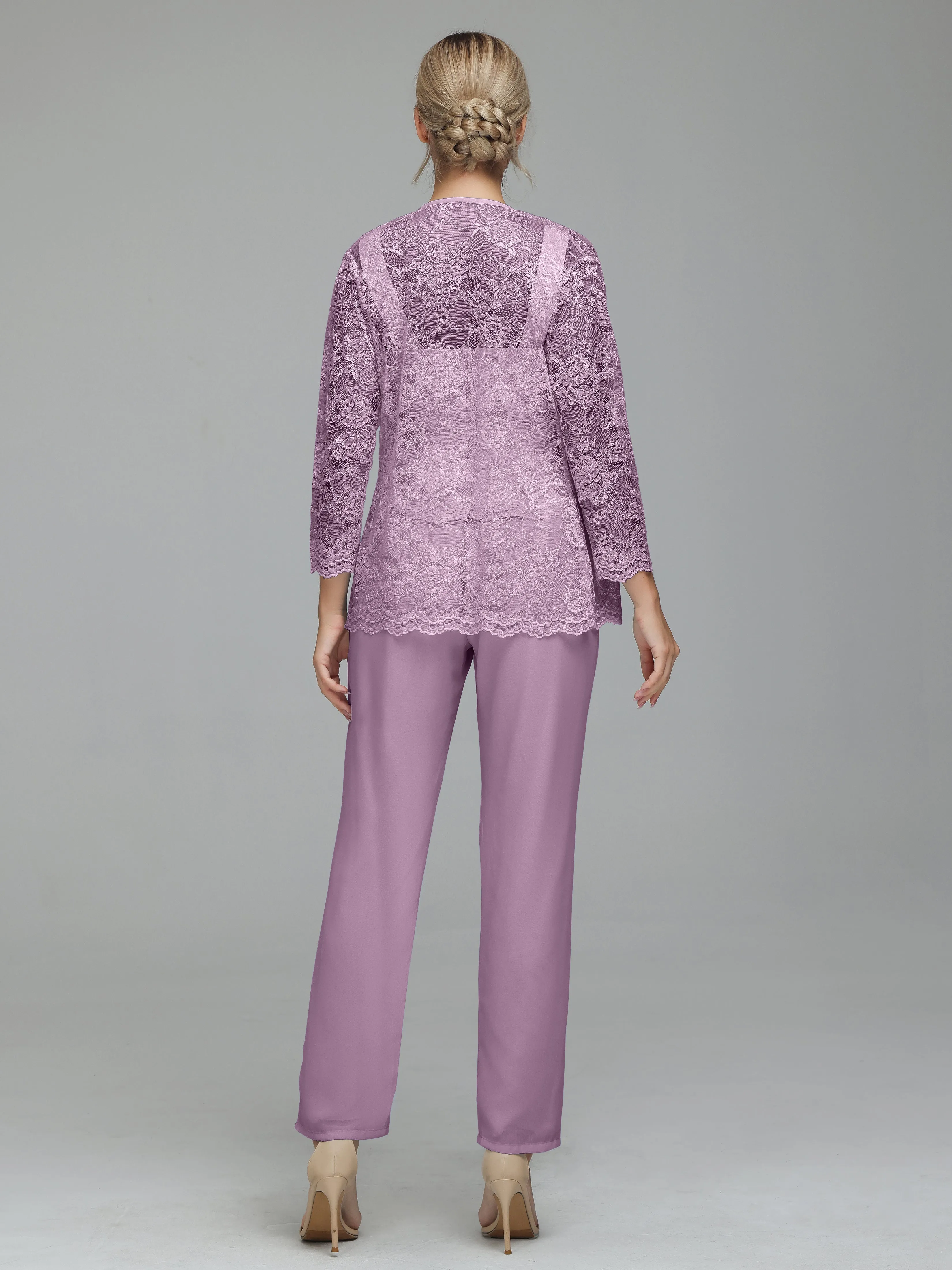 Graceful 3 Pieces Lace Chiffon Mother of Bride Dress Pant Suits