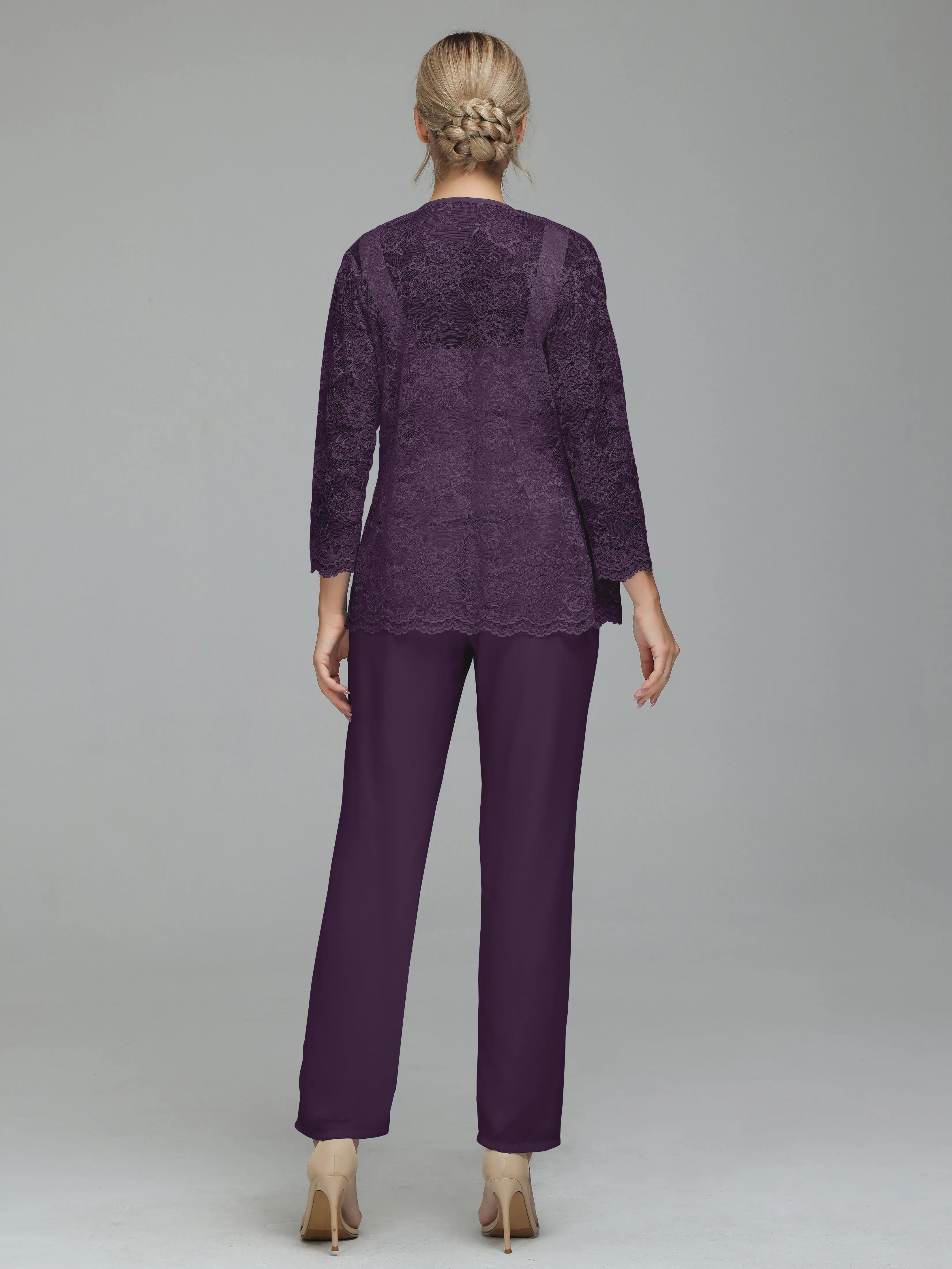 Graceful 3 Pieces Lace Chiffon Mother of Bride Dress Pant Suits