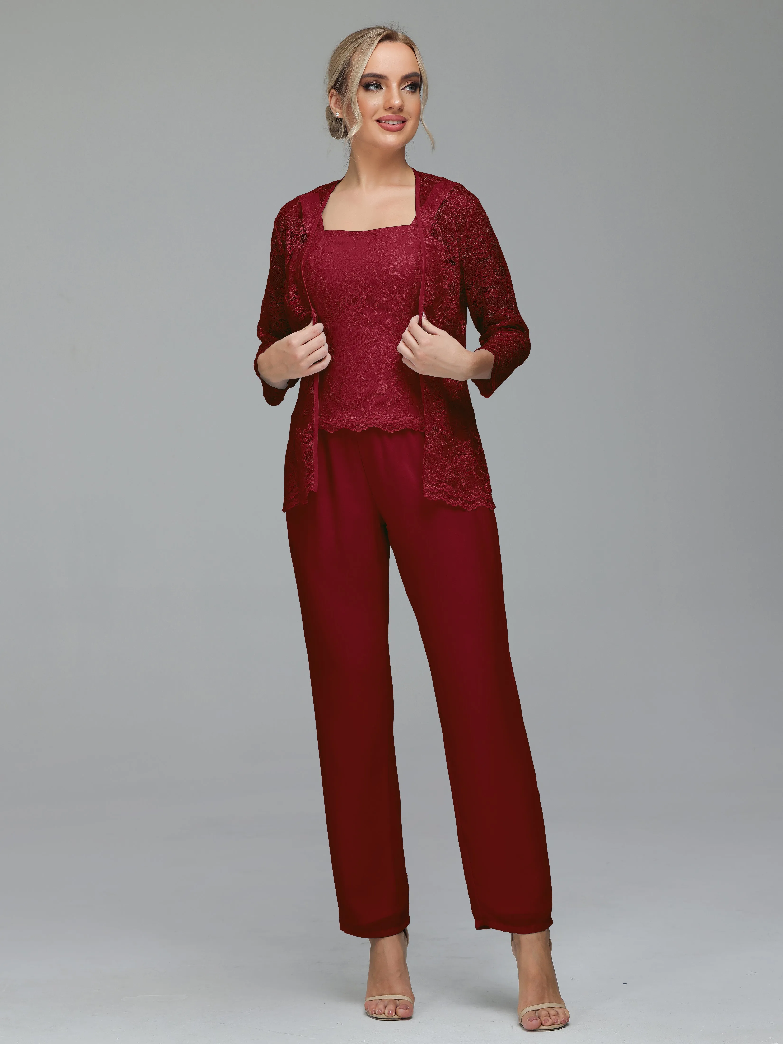 Graceful 3 Pieces Lace Chiffon Mother of Bride Dress Pant Suits