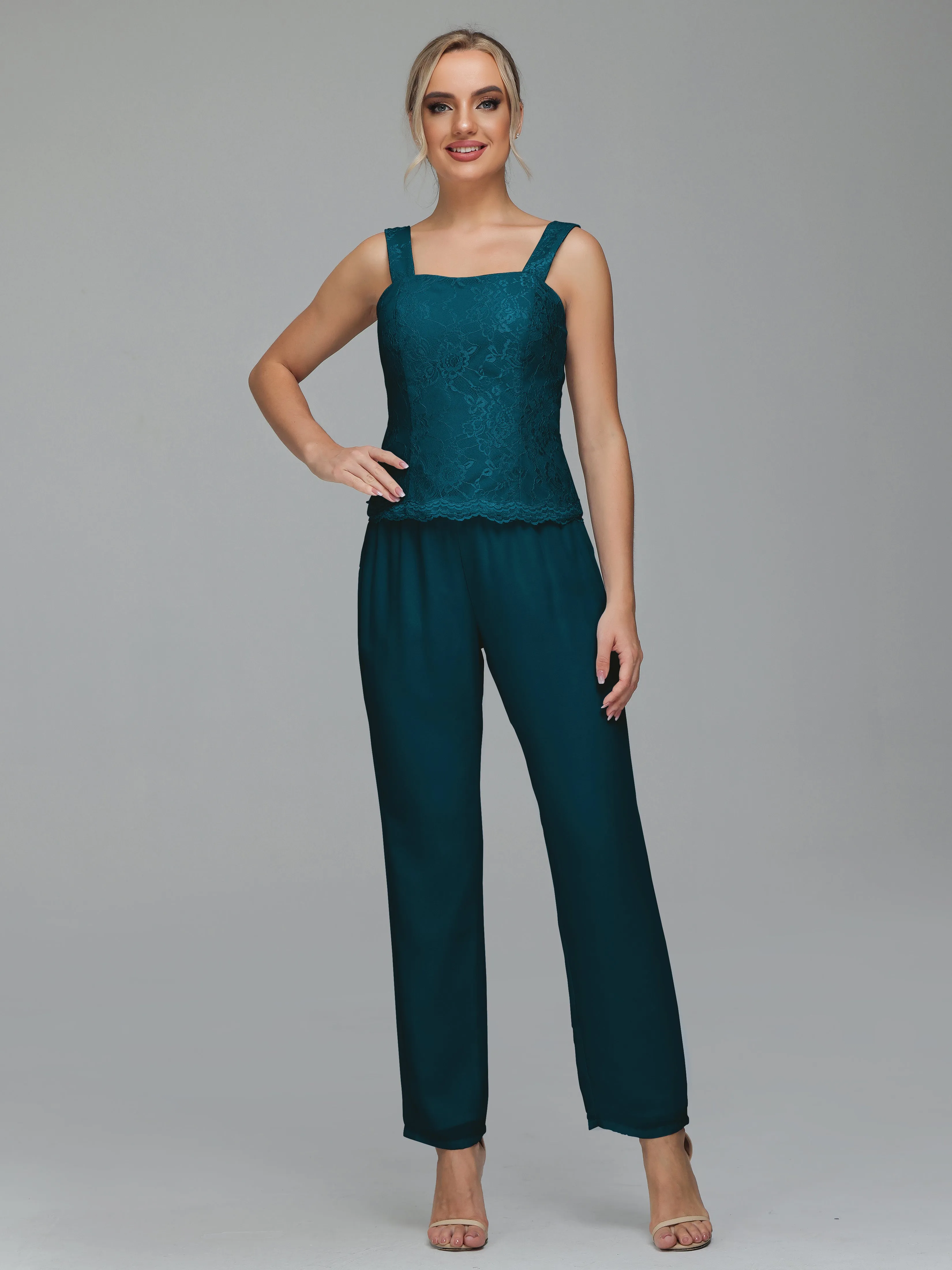 Graceful 3 Pieces Lace Chiffon Mother of Bride Dress Pant Suits