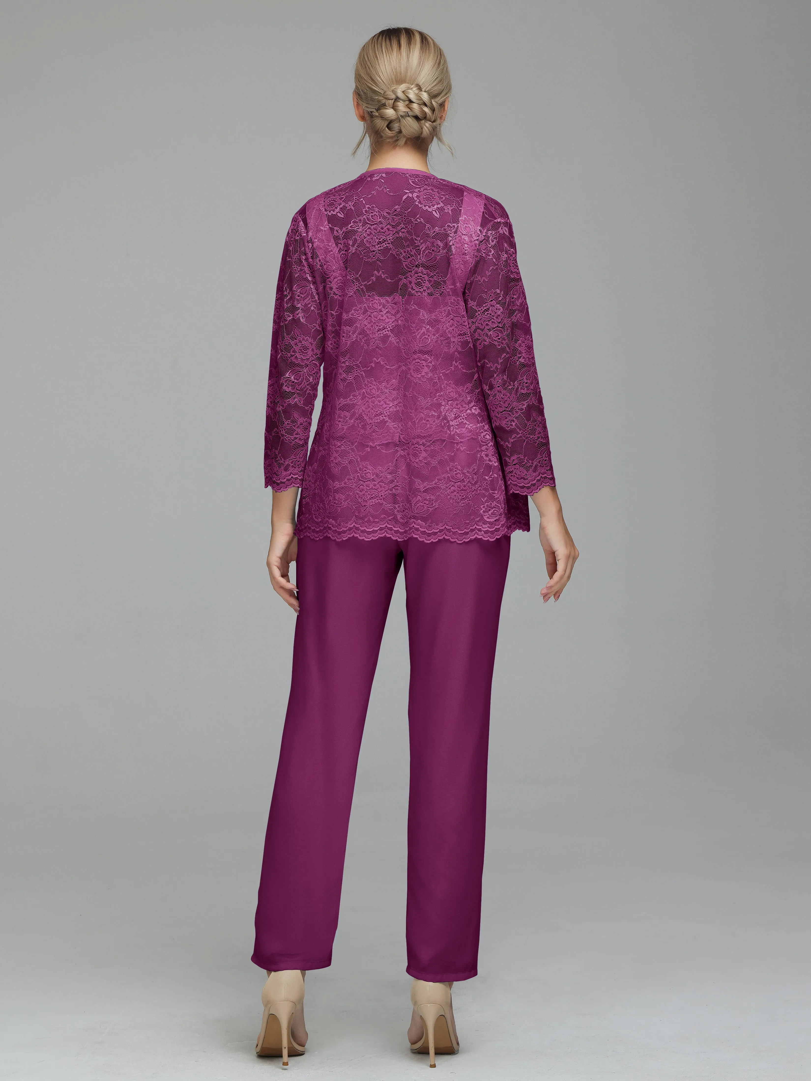 Graceful 3 Pieces Lace Chiffon Mother of Bride Dress Pant Suits