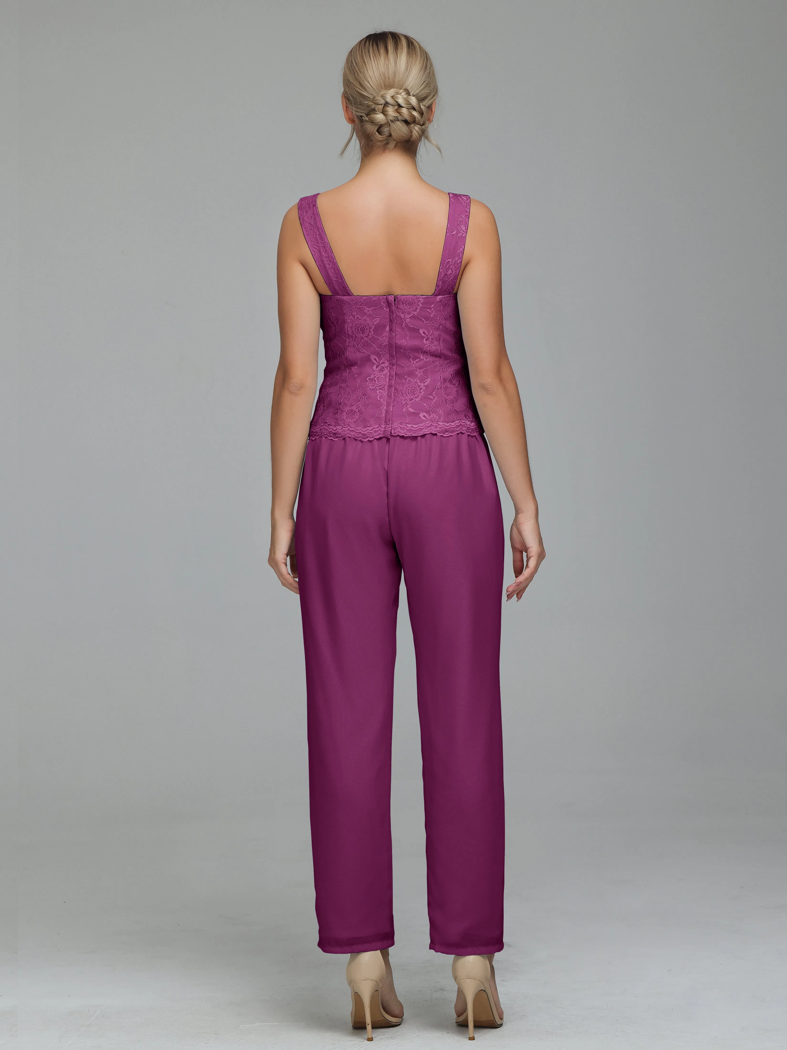 Graceful 3 Pieces Lace Chiffon Mother of Bride Dress Pant Suits