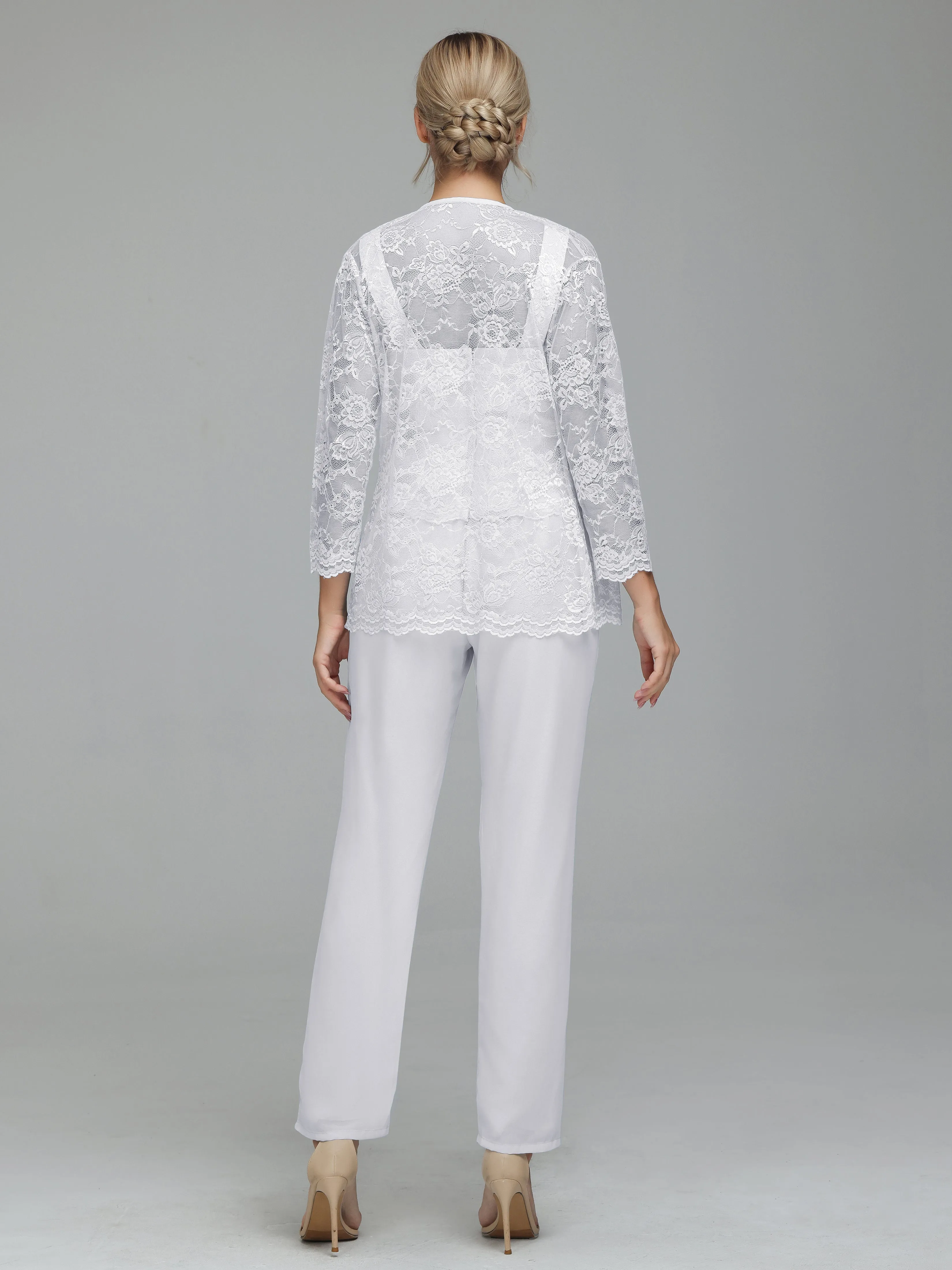 Graceful 3 Pieces Lace Chiffon Mother of Bride Dress Pant Suits