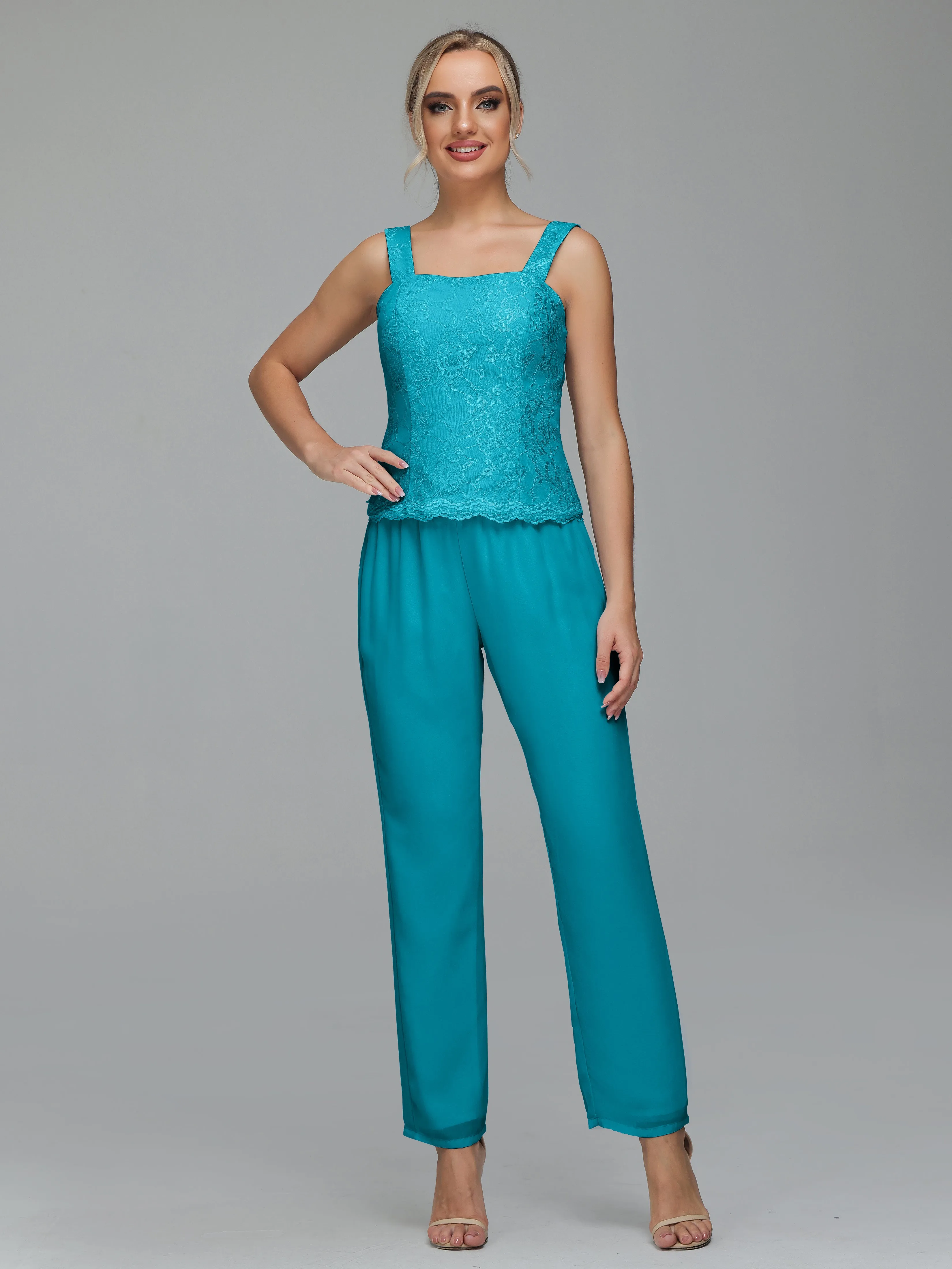 Graceful 3 Pieces Lace Chiffon Mother of Bride Dress Pant Suits
