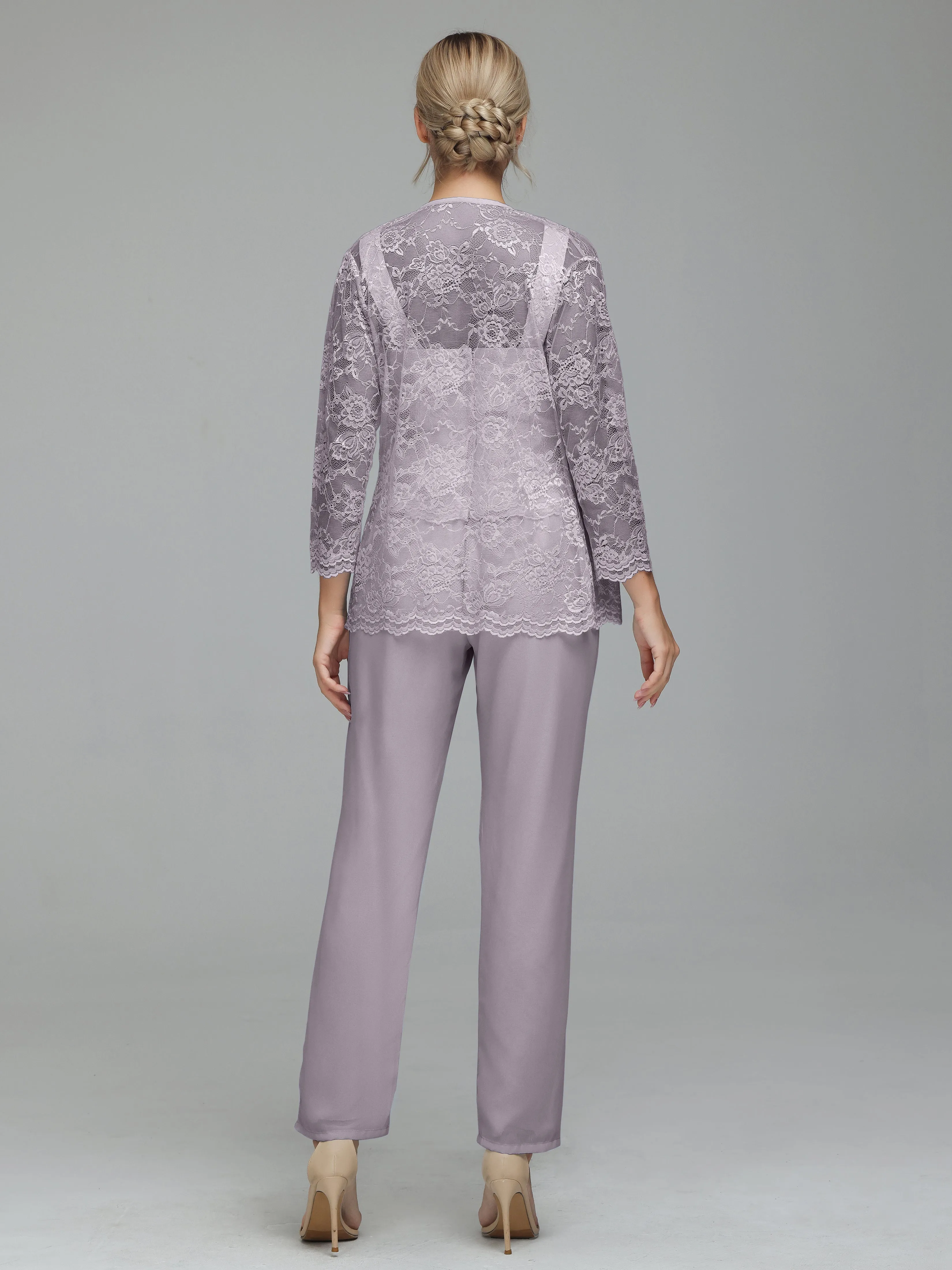 Graceful 3 Pieces Lace Chiffon Mother of Bride Dress Pant Suits