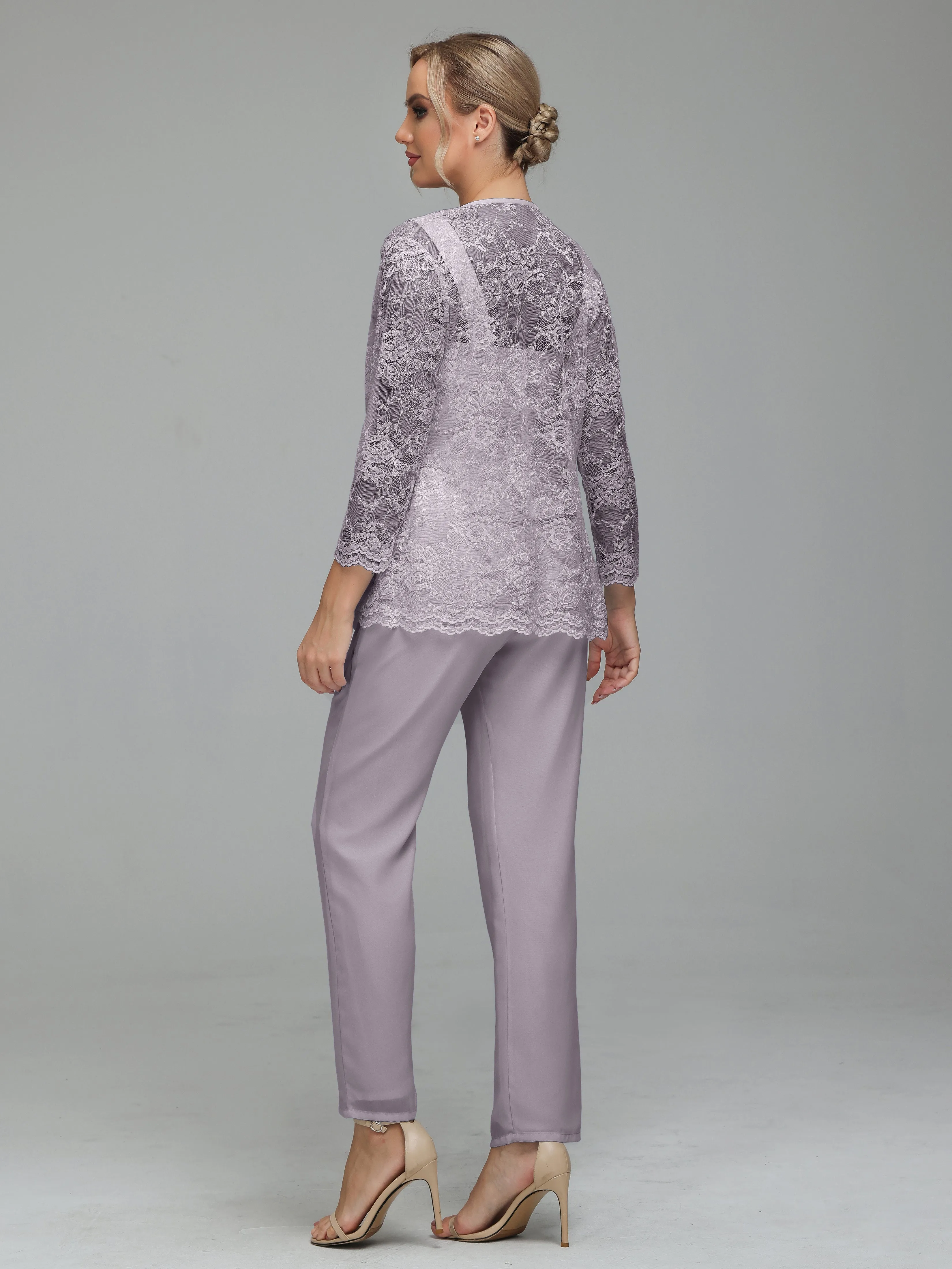 Graceful 3 Pieces Lace Chiffon Mother of Bride Dress Pant Suits