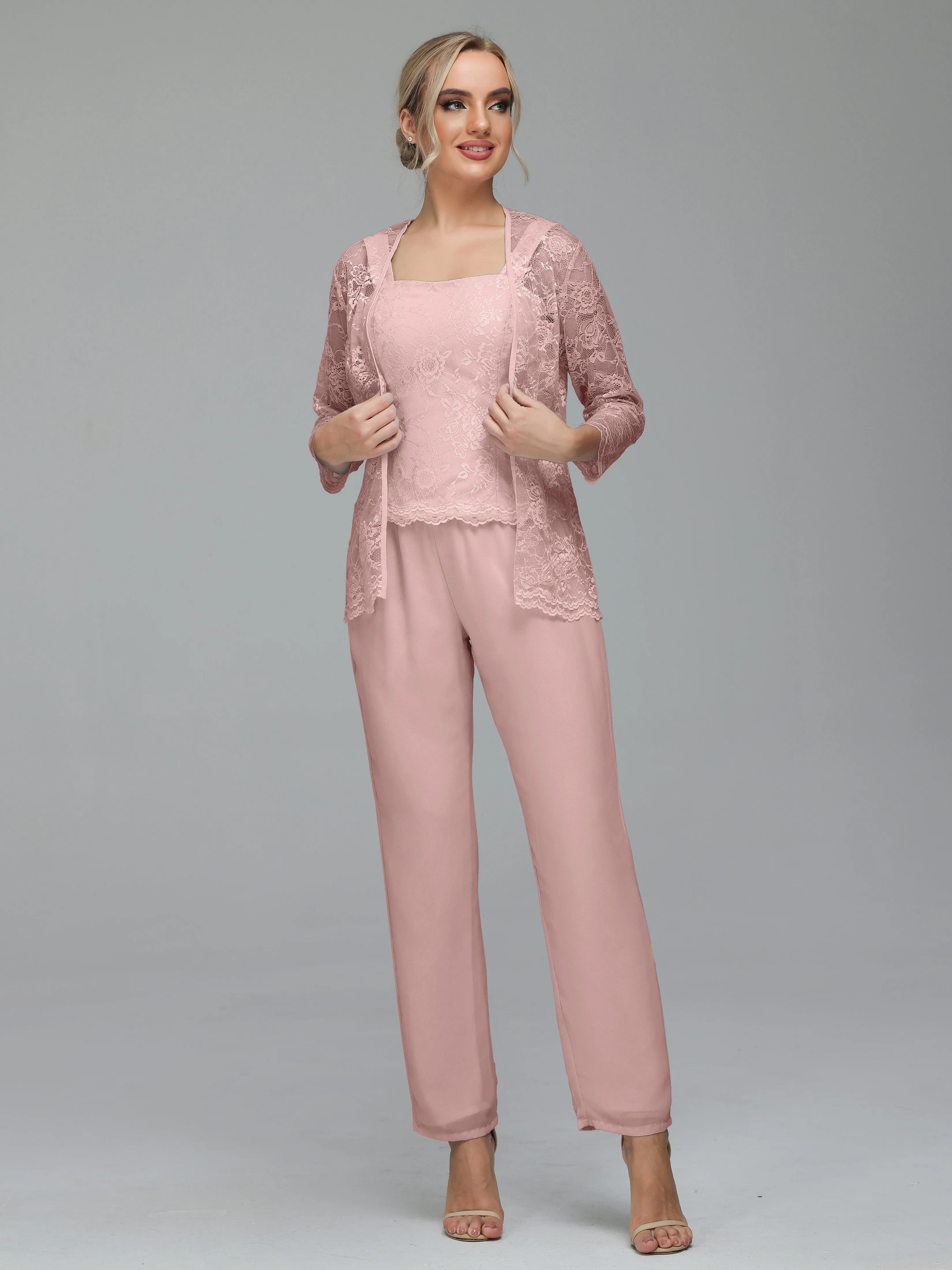 Graceful 3 Pieces Lace Chiffon Mother of Bride Dress Pant Suits
