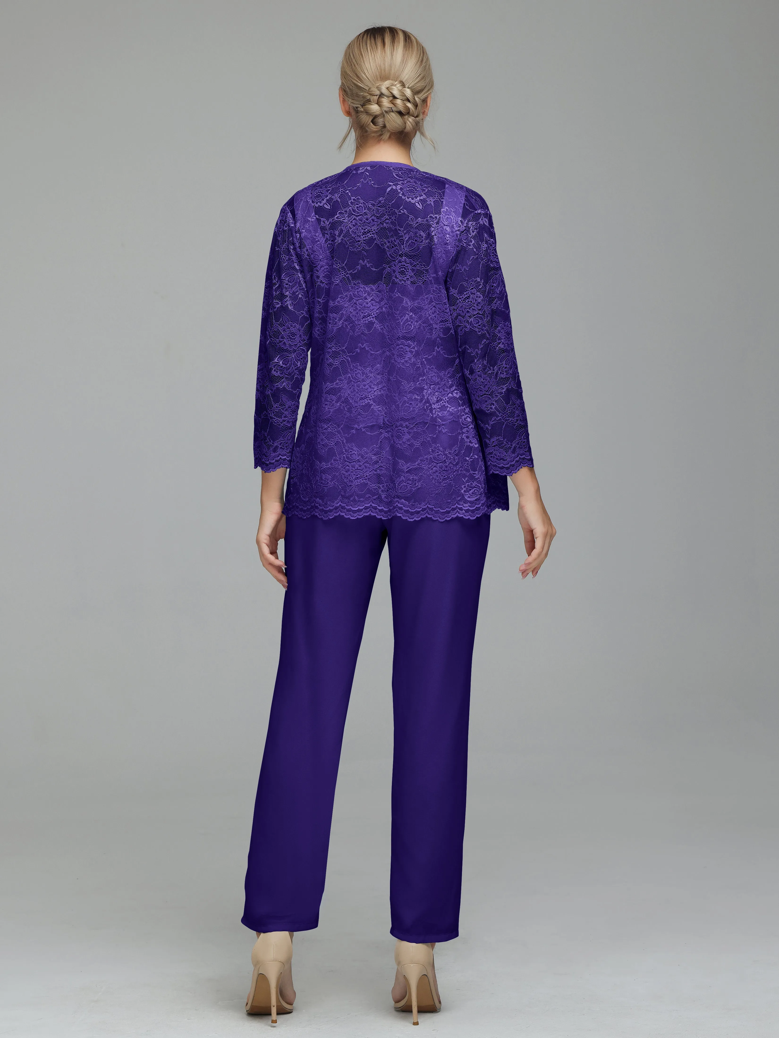 Graceful 3 Pieces Lace Chiffon Mother of Bride Dress Pant Suits