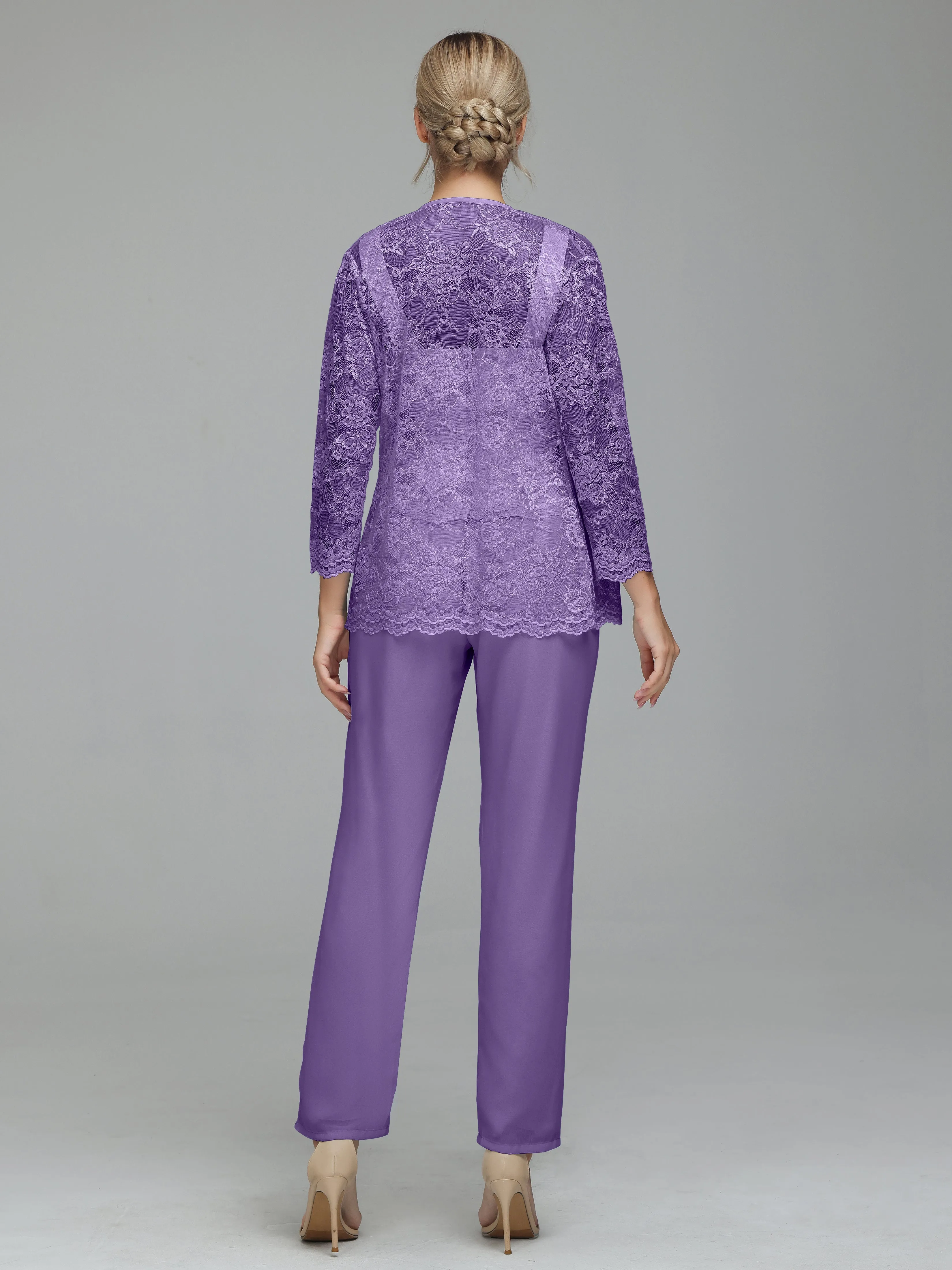 Graceful 3 Pieces Lace Chiffon Mother of Bride Dress Pant Suits