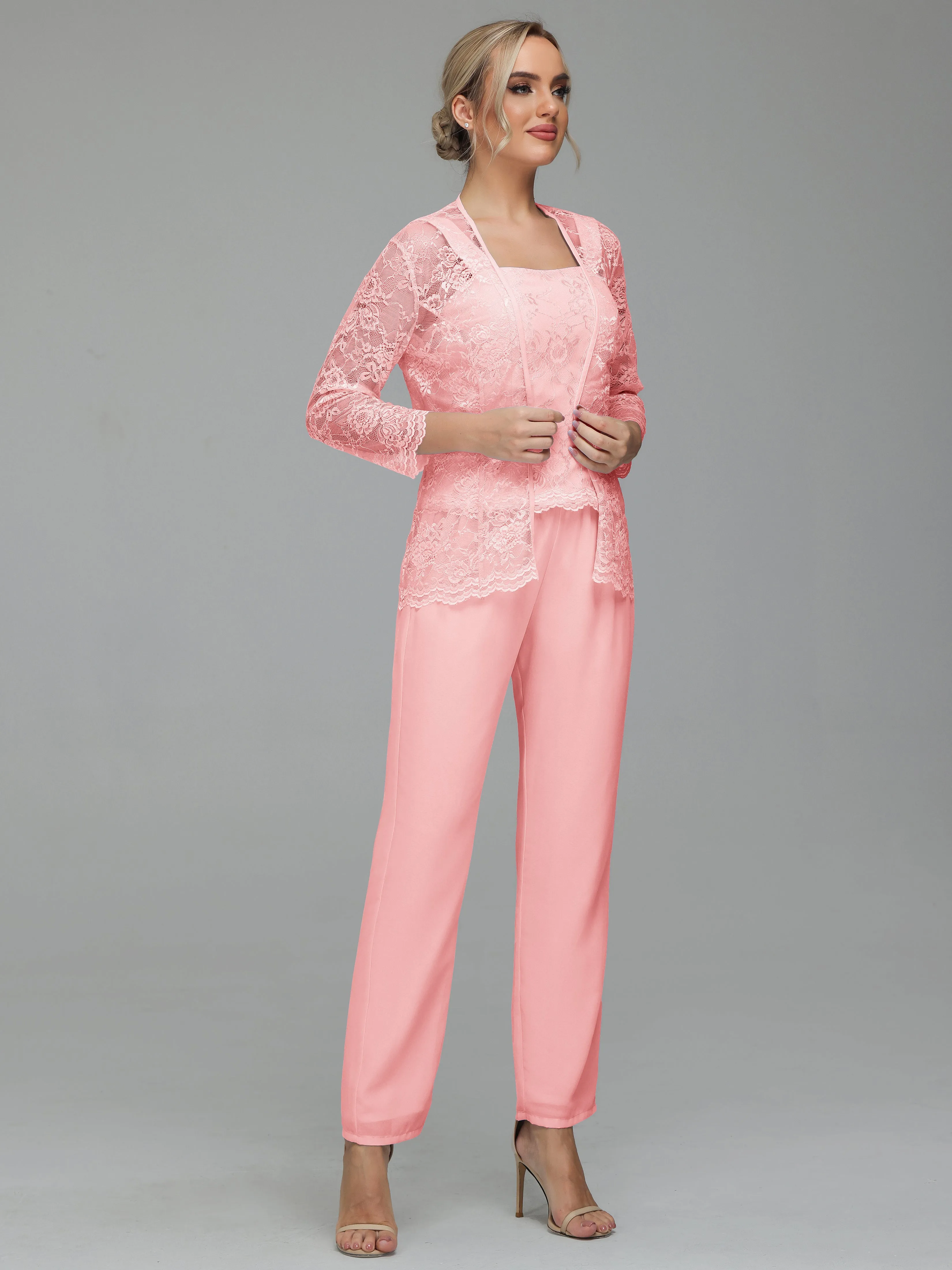 Graceful 3 Pieces Lace Chiffon Mother of Bride Dress Pant Suits