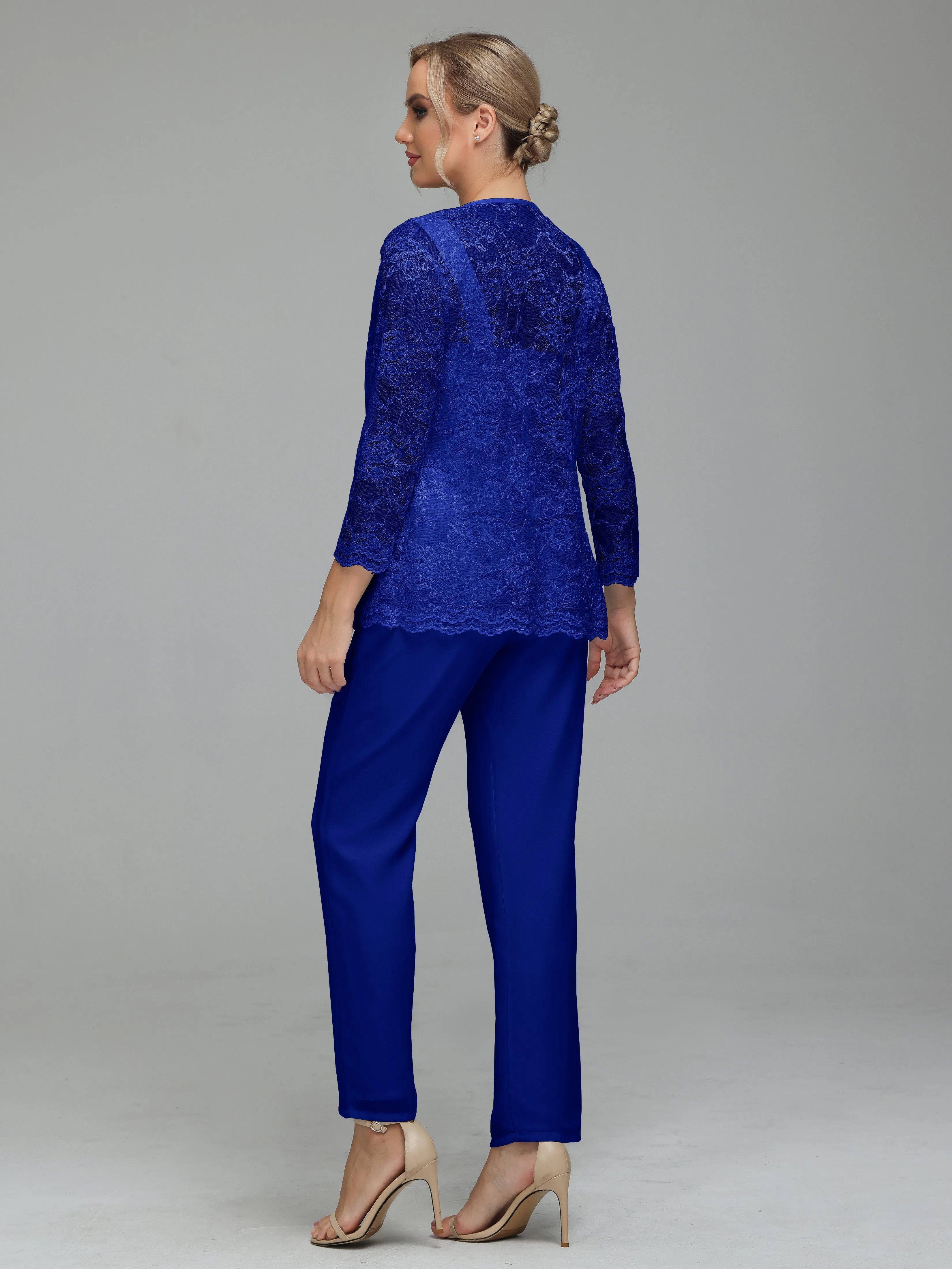 Graceful 3 Pieces Lace Chiffon Mother of Bride Dress Pant Suits