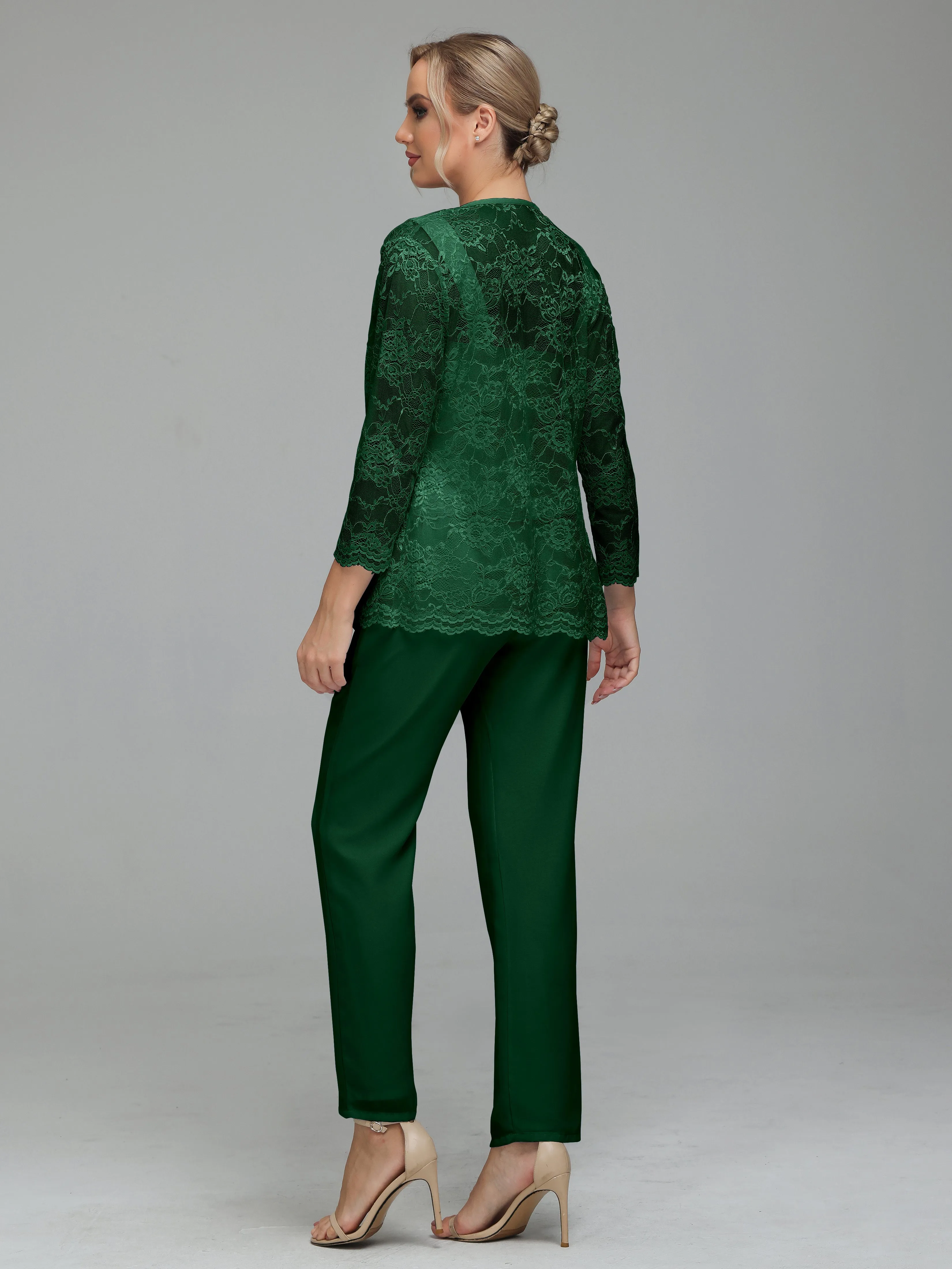 Graceful 3 Pieces Lace Chiffon Mother of Bride Dress Pant Suits