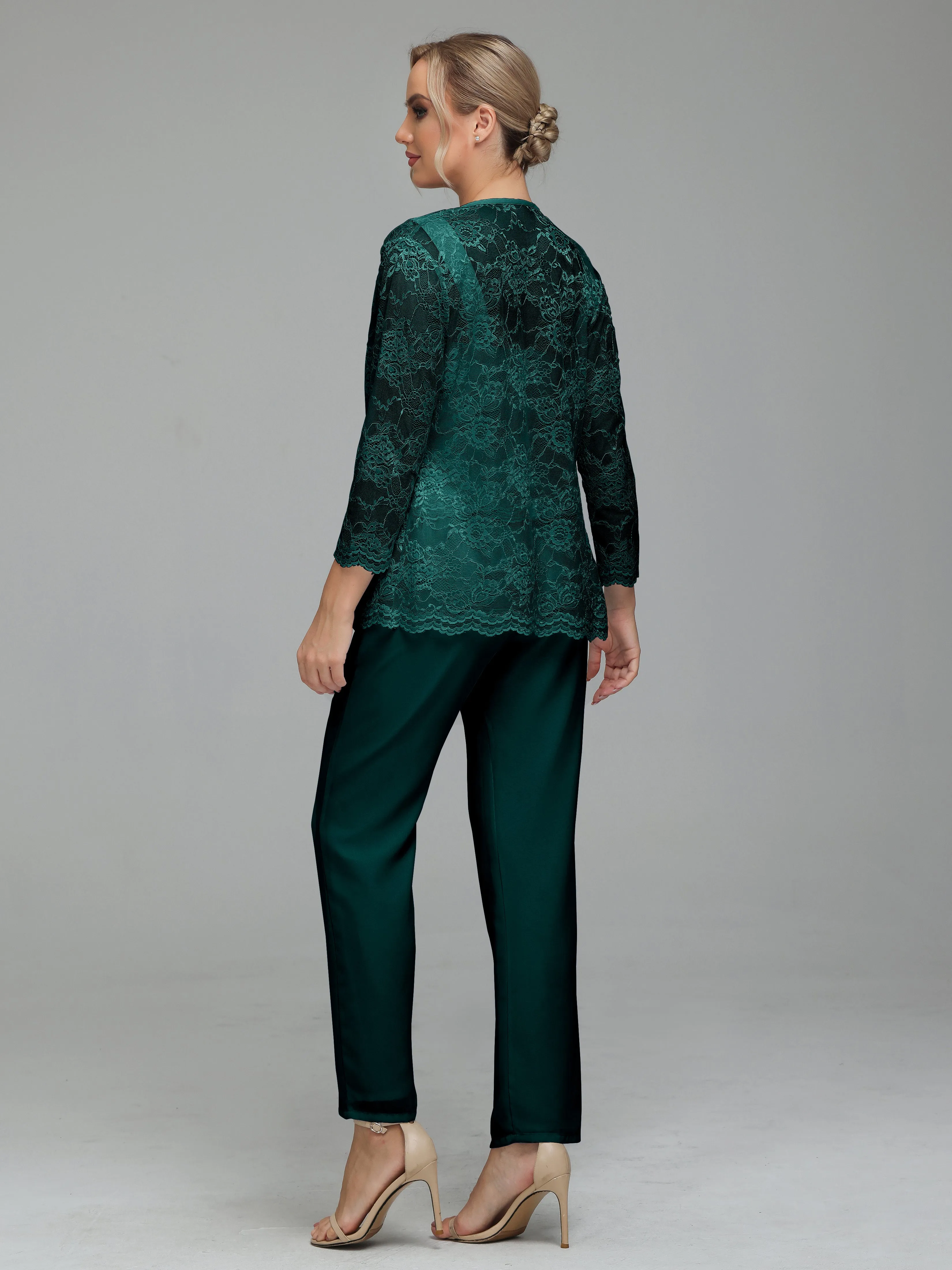Graceful 3 Pieces Lace Chiffon Mother of Bride Dress Pant Suits
