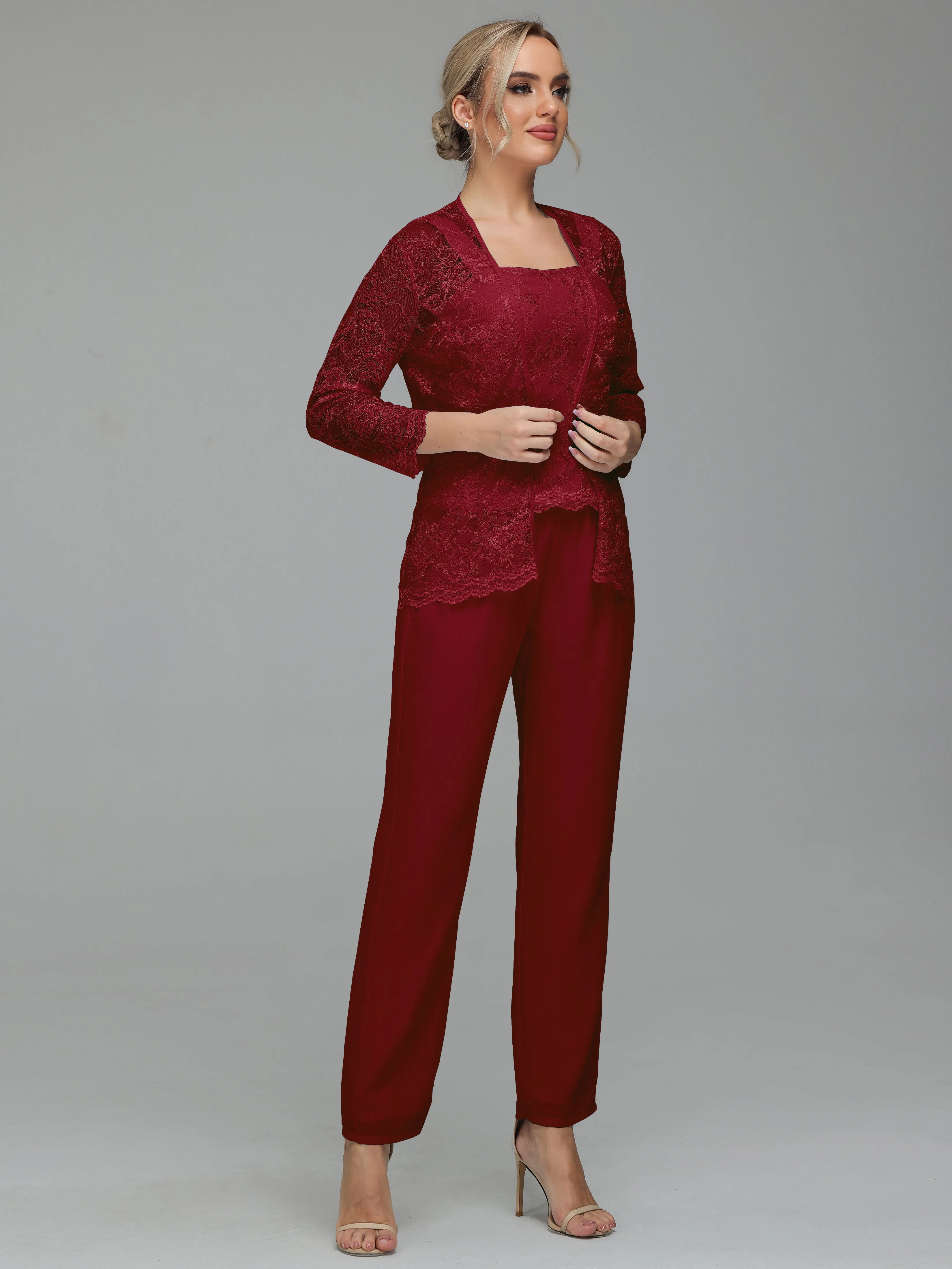 Graceful 3 Pieces Lace Chiffon Mother of Bride Dress Pant Suits