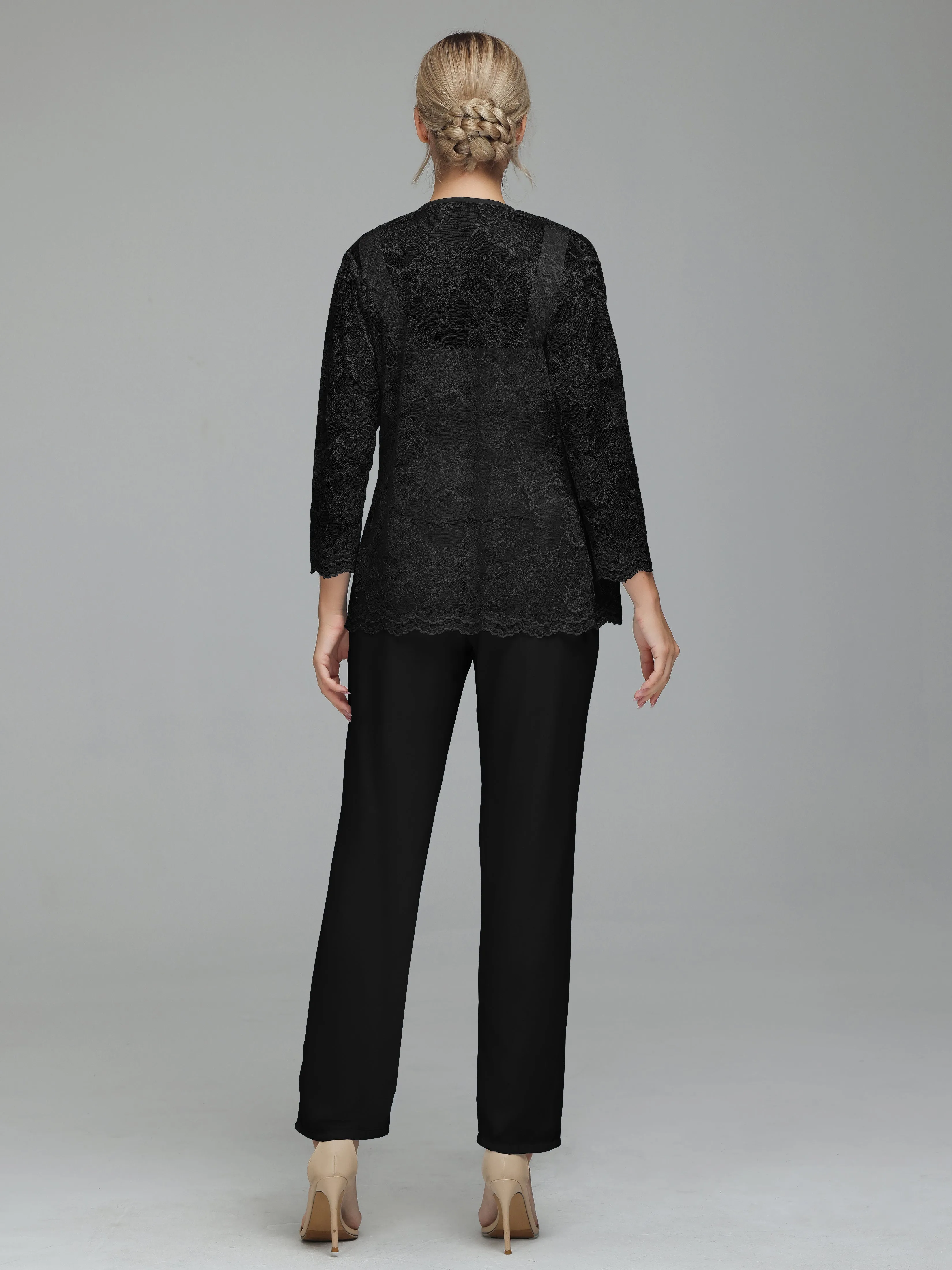Graceful 3 Pieces Lace Chiffon Mother of Bride Dress Pant Suits
