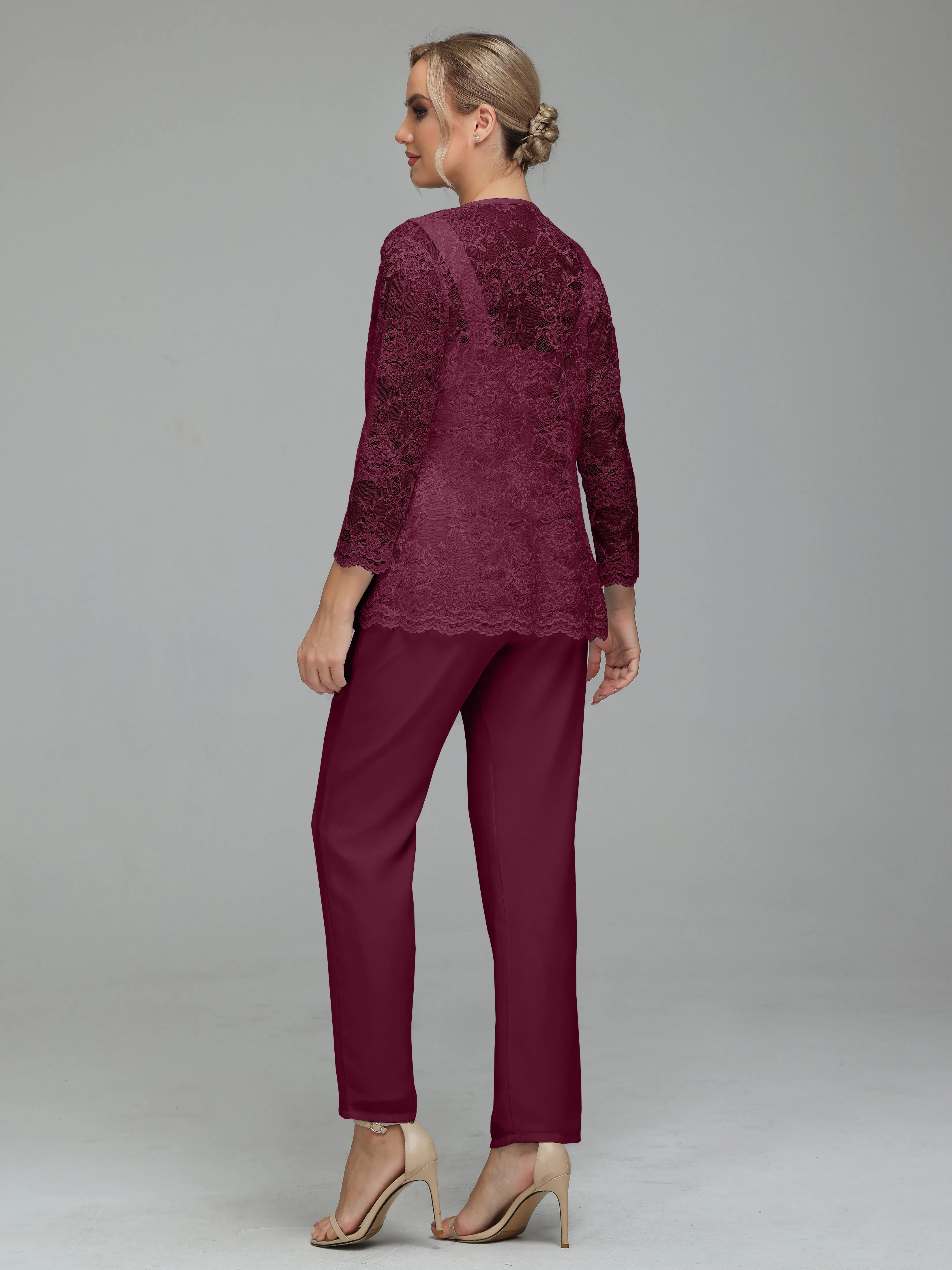 Graceful 3 Pieces Lace Chiffon Mother of Bride Dress Pant Suits