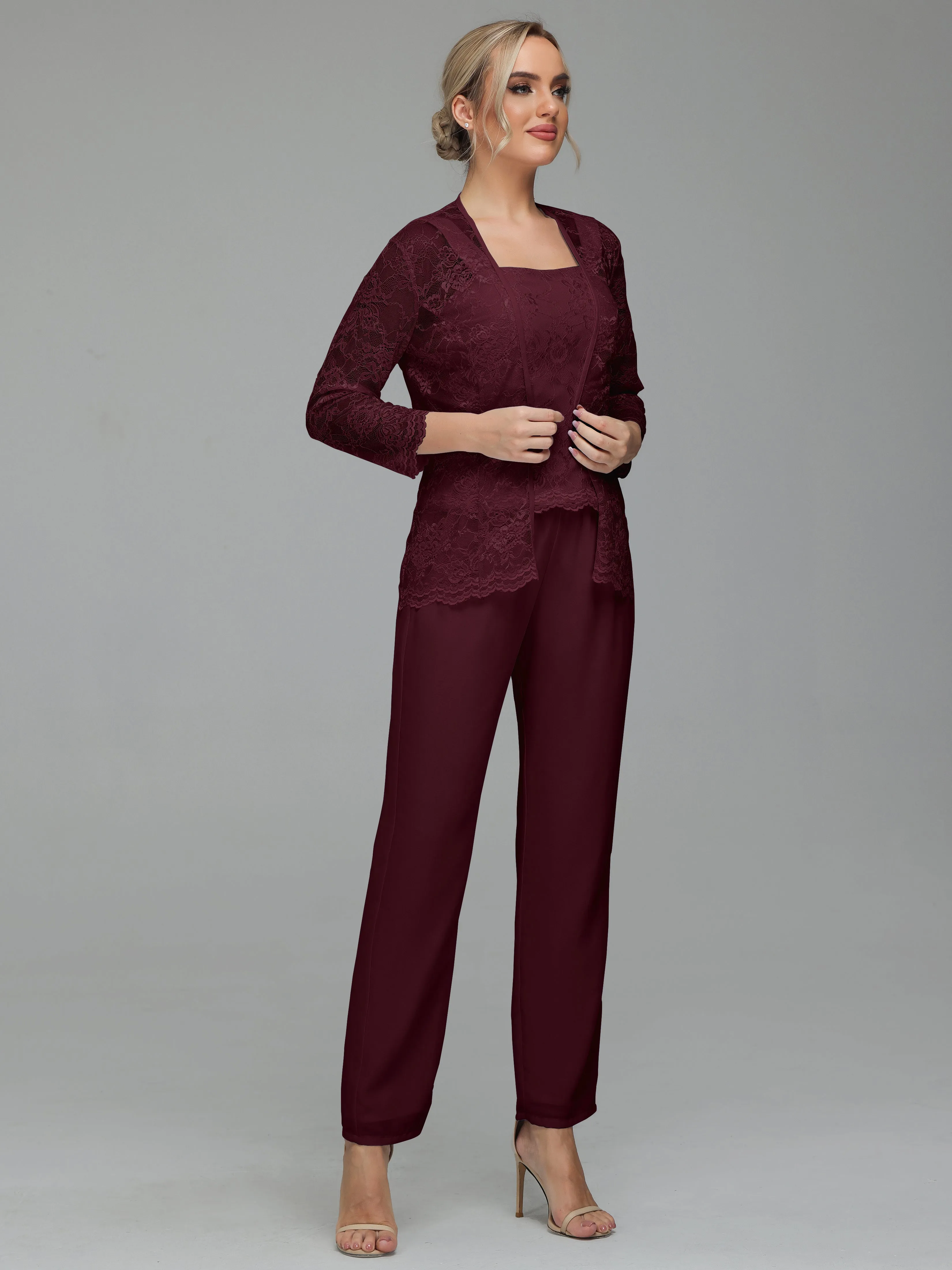 Graceful 3 Pieces Lace Chiffon Mother of Bride Dress Pant Suits
