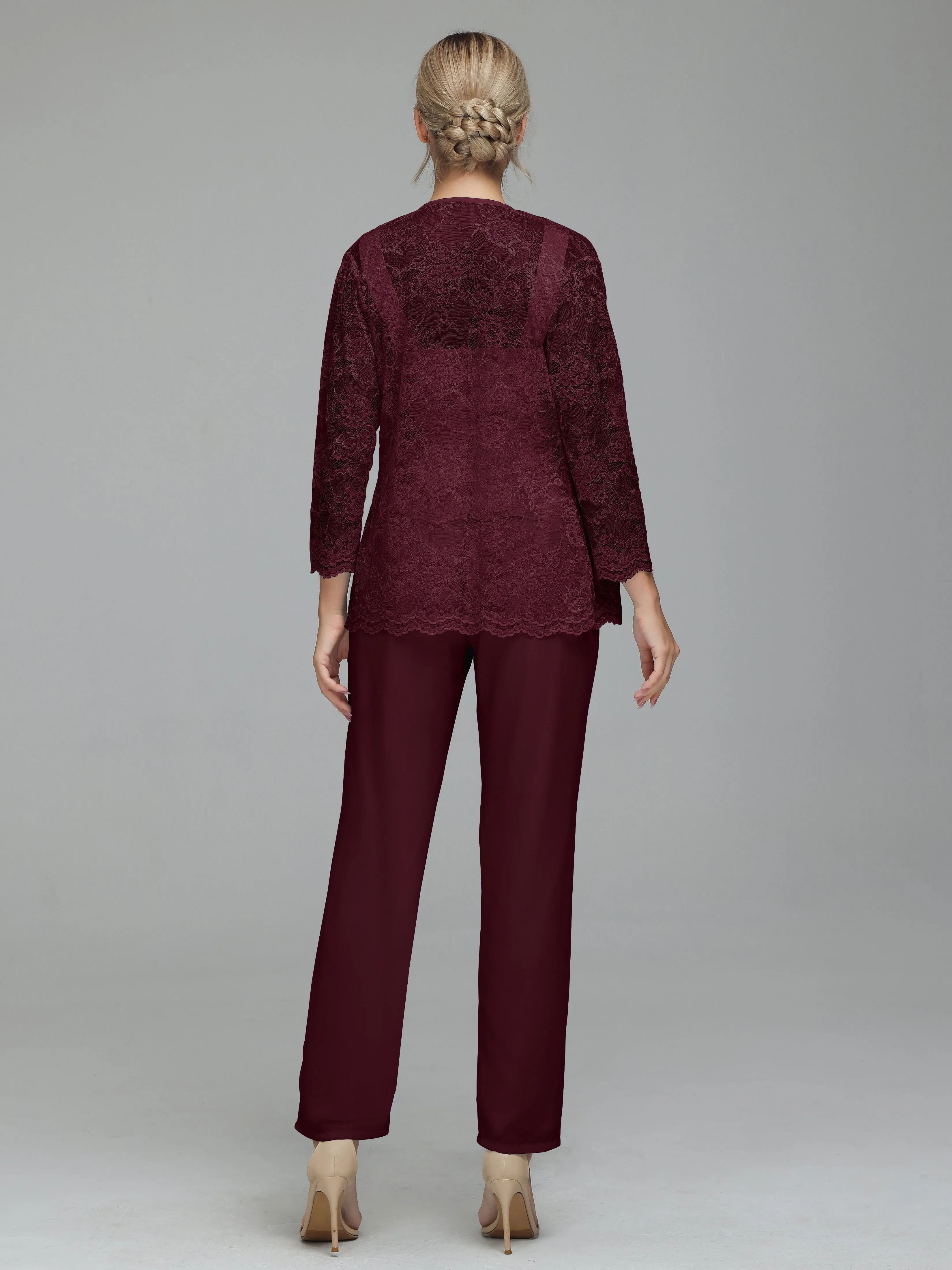 Graceful 3 Pieces Lace Chiffon Mother of Bride Dress Pant Suits