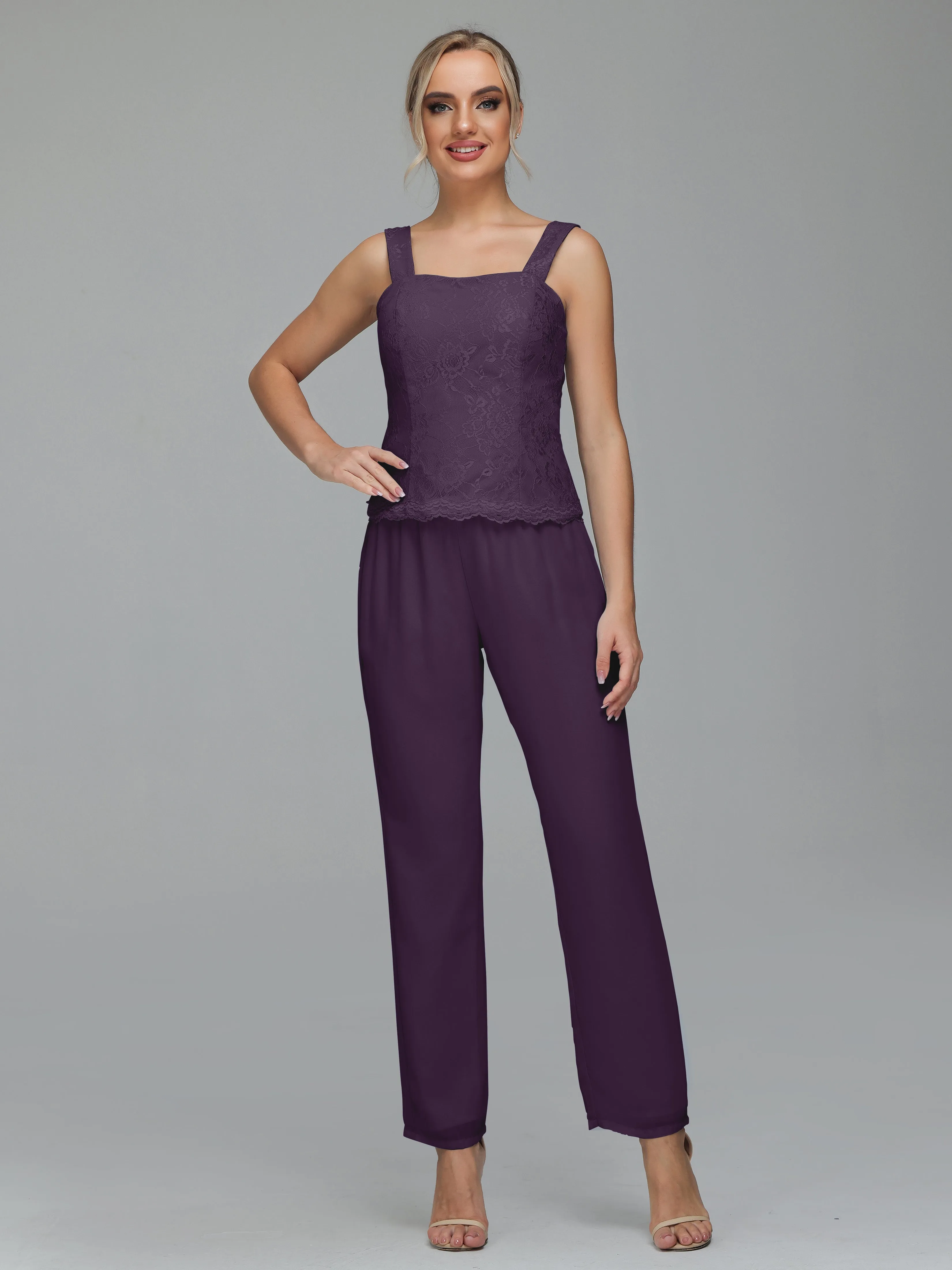 Graceful 3 Pieces Lace Chiffon Mother of Bride Dress Pant Suits