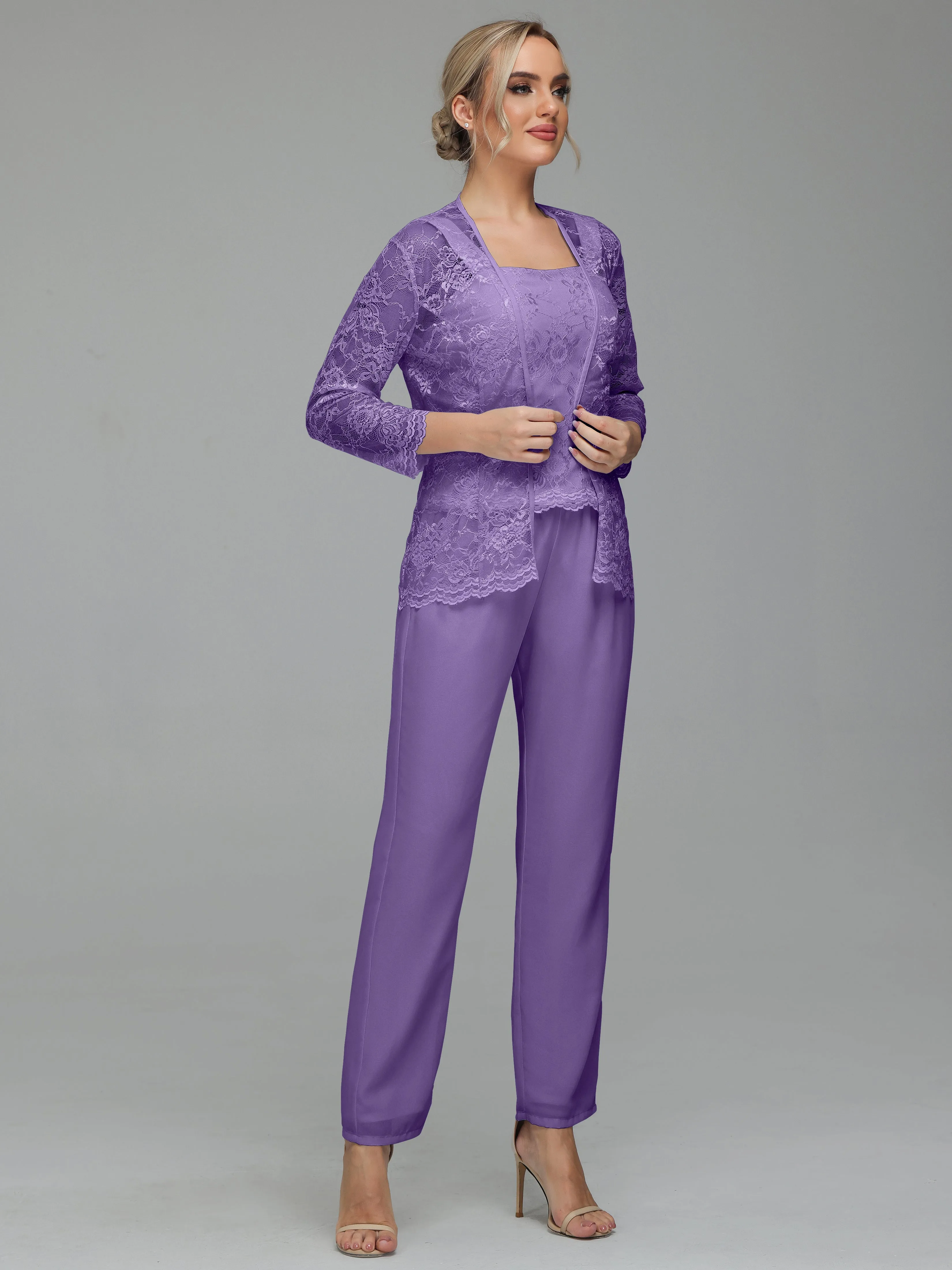 Graceful 3 Pieces Lace Chiffon Mother of Bride Dress Pant Suits
