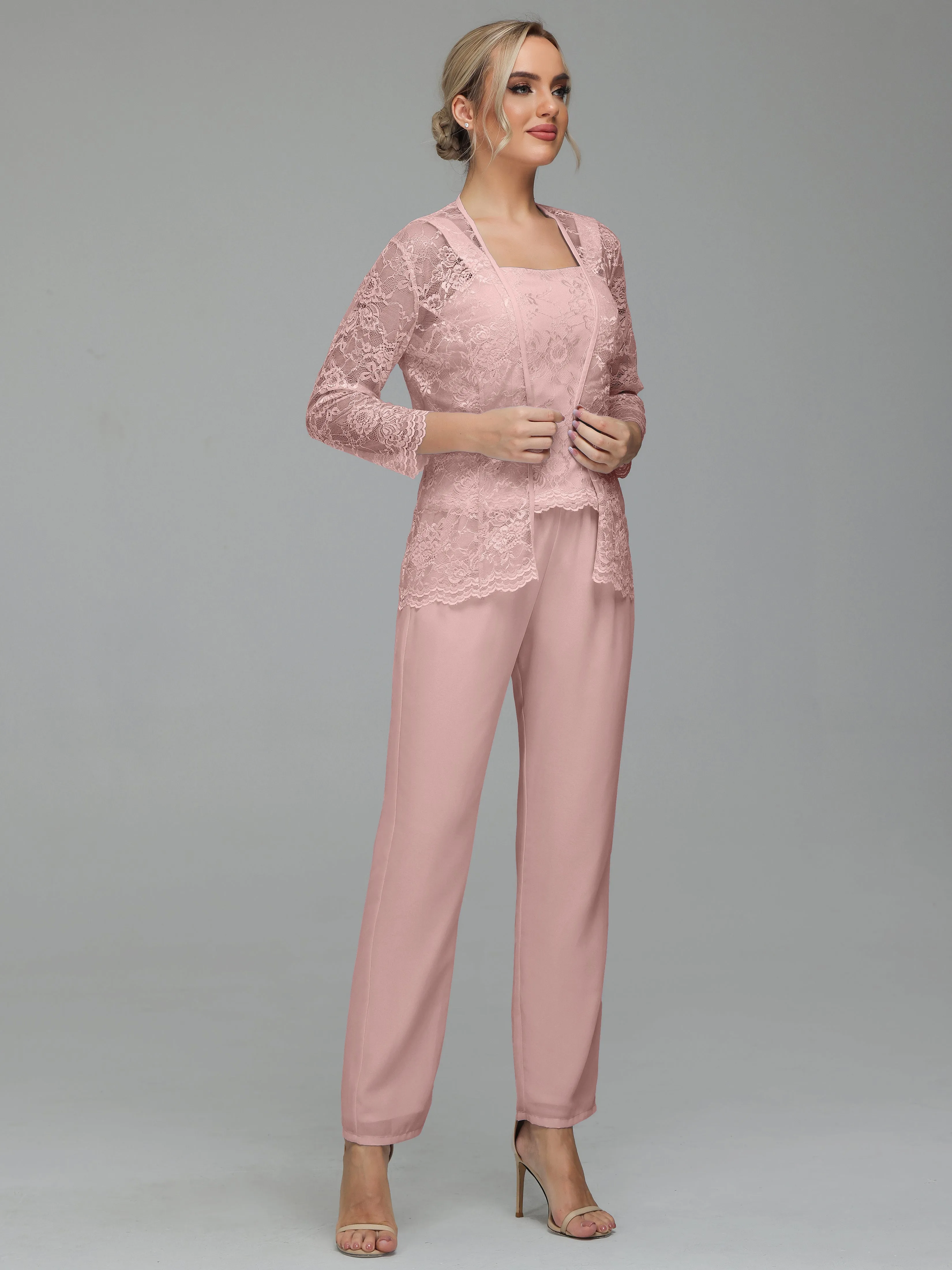 Graceful 3 Pieces Lace Chiffon Mother of Bride Dress Pant Suits