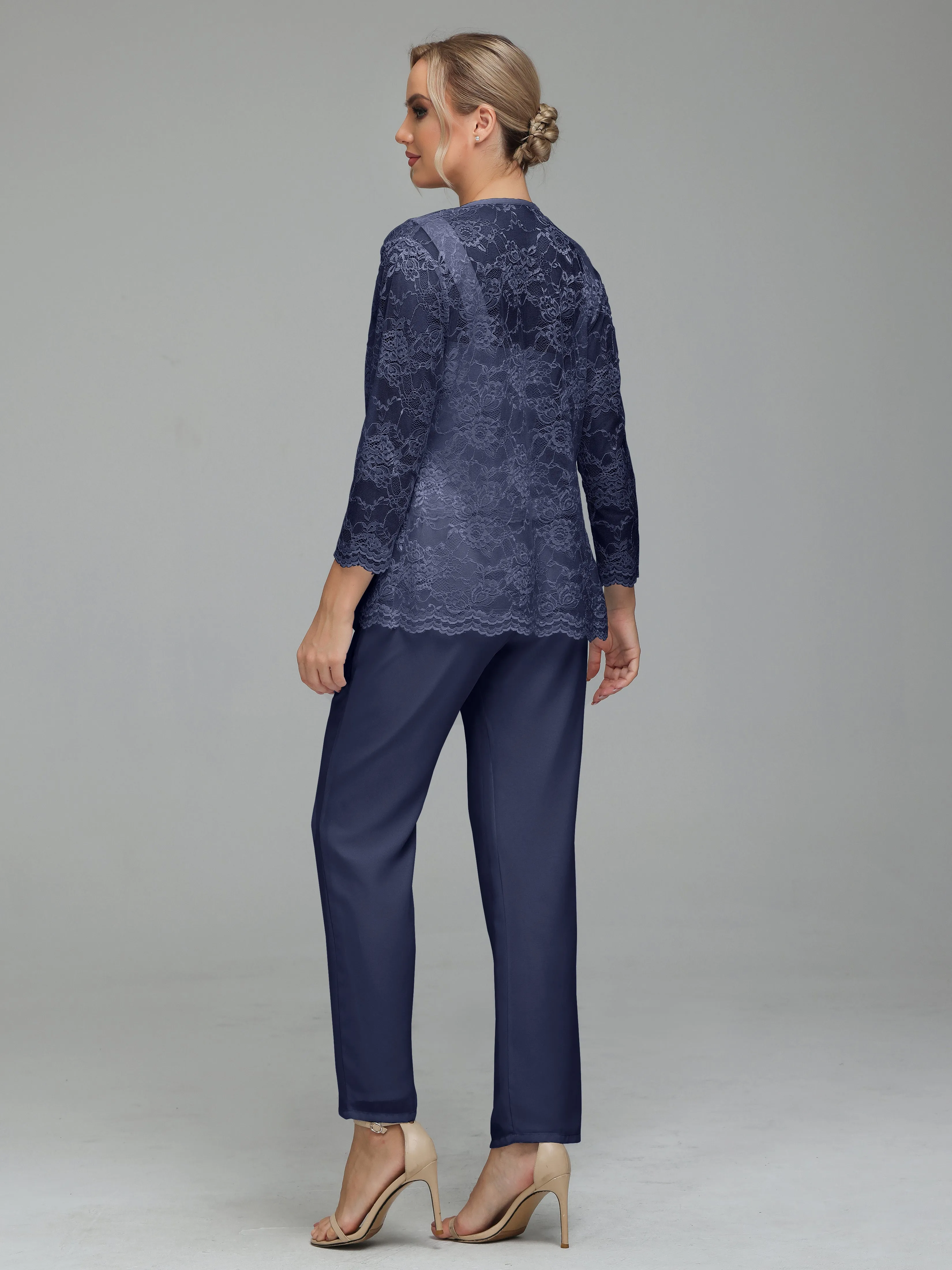 Graceful 3 Pieces Lace Chiffon Mother of Bride Dress Pant Suits