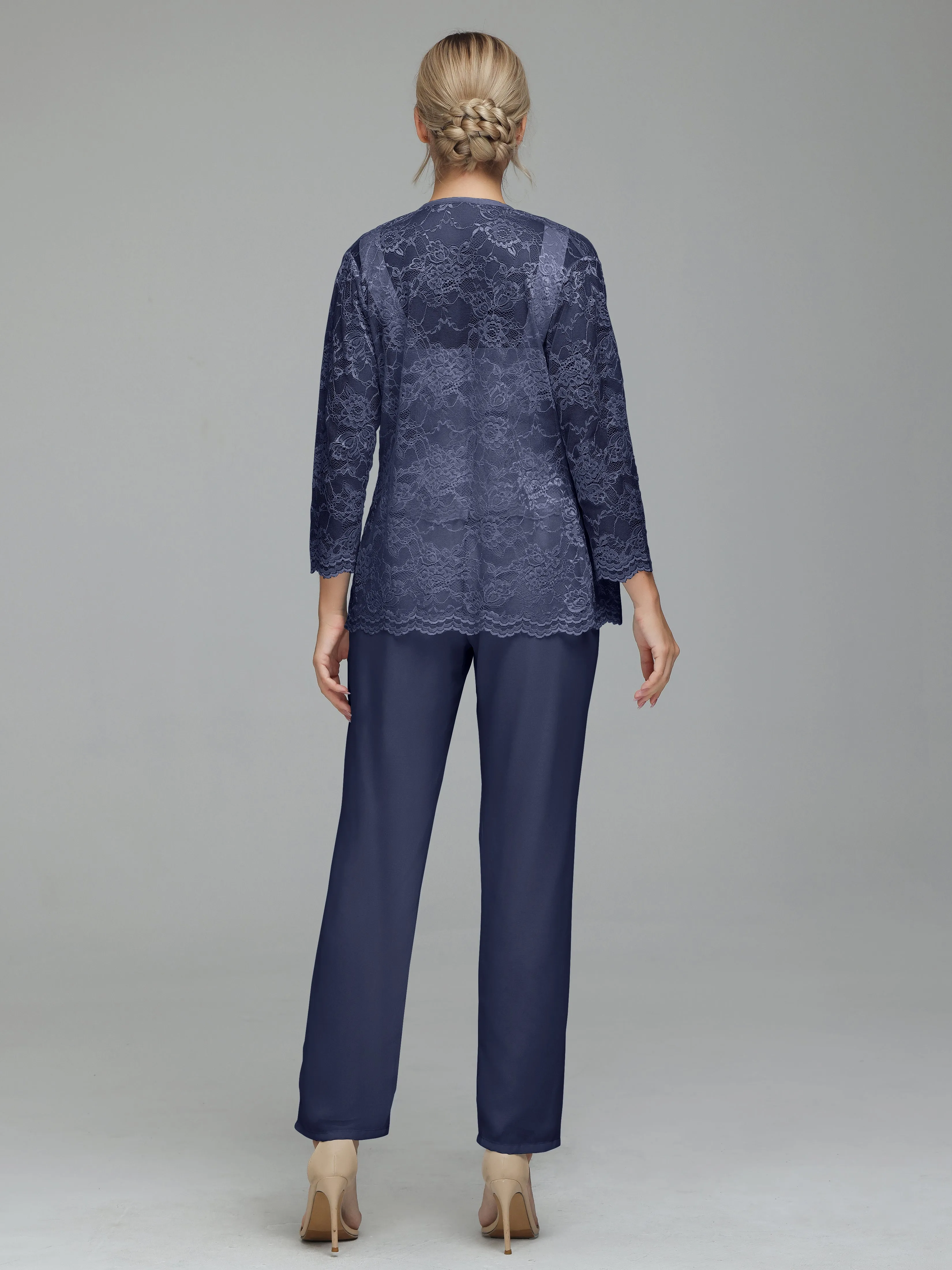 Graceful 3 Pieces Lace Chiffon Mother of Bride Dress Pant Suits
