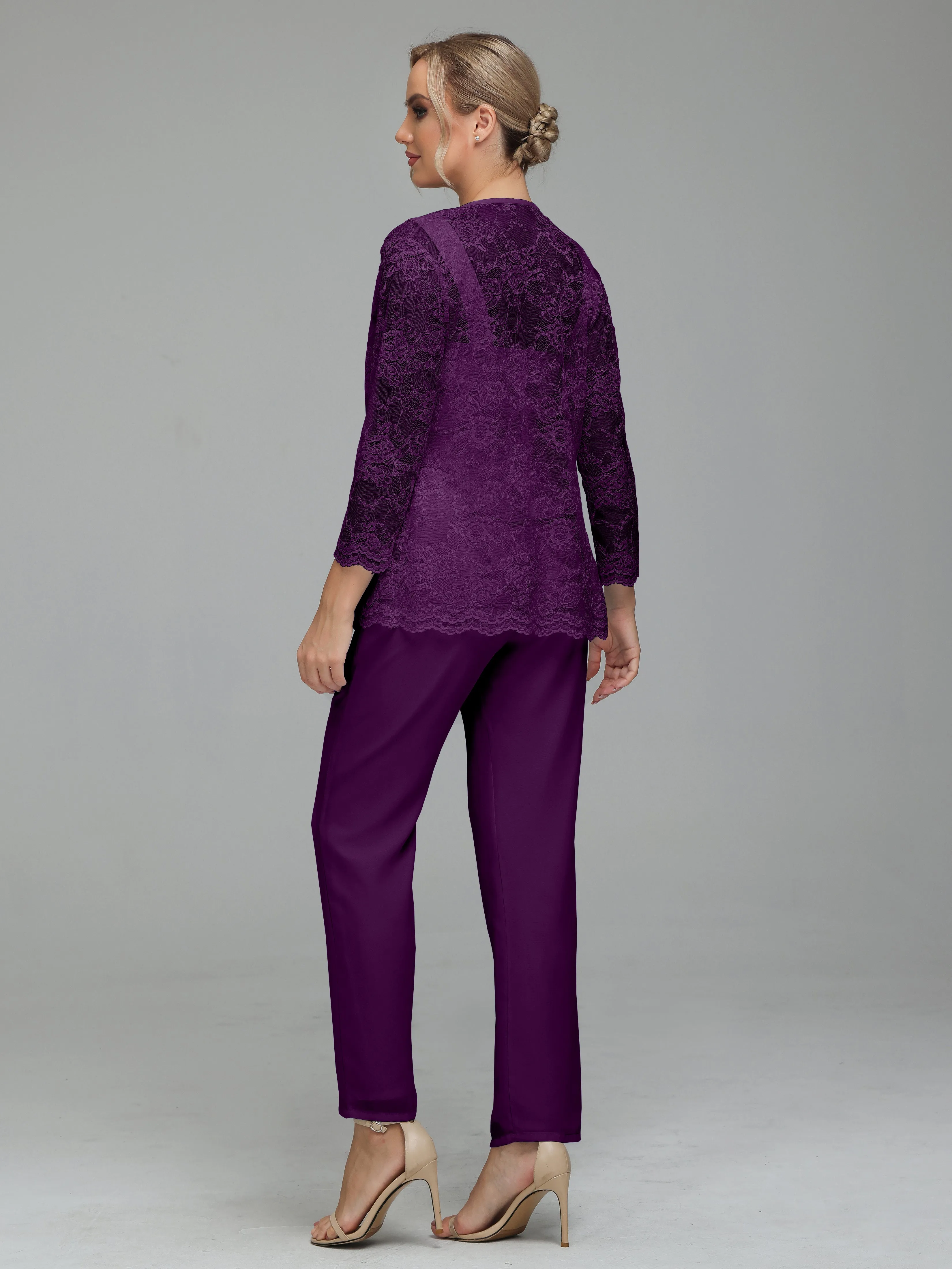 Graceful 3 Pieces Lace Chiffon Mother of Bride Dress Pant Suits