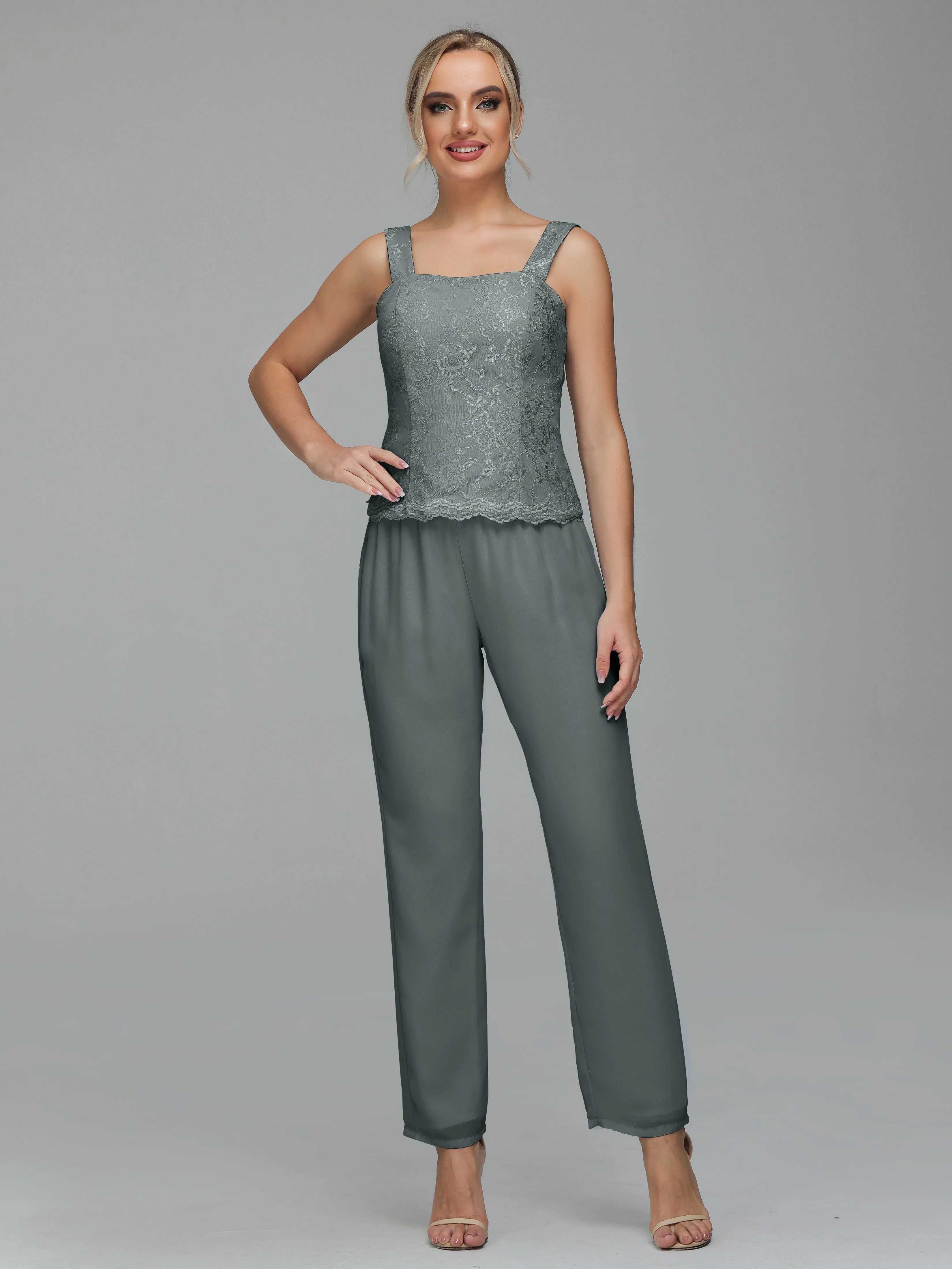Graceful 3 Pieces Lace Chiffon Mother of Bride Dress Pant Suits