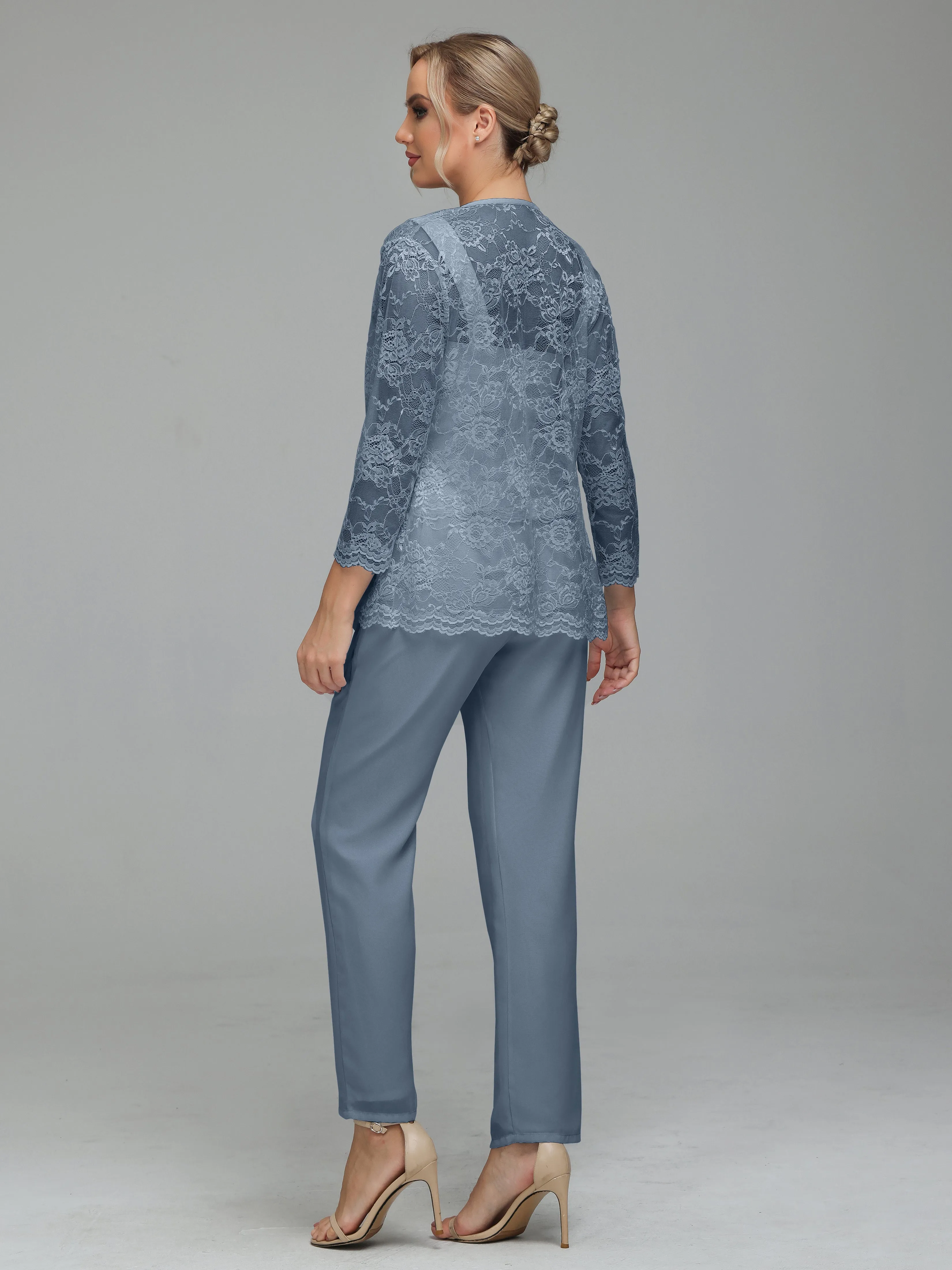 Graceful 3 Pieces Lace Chiffon Mother of Bride Dress Pant Suits